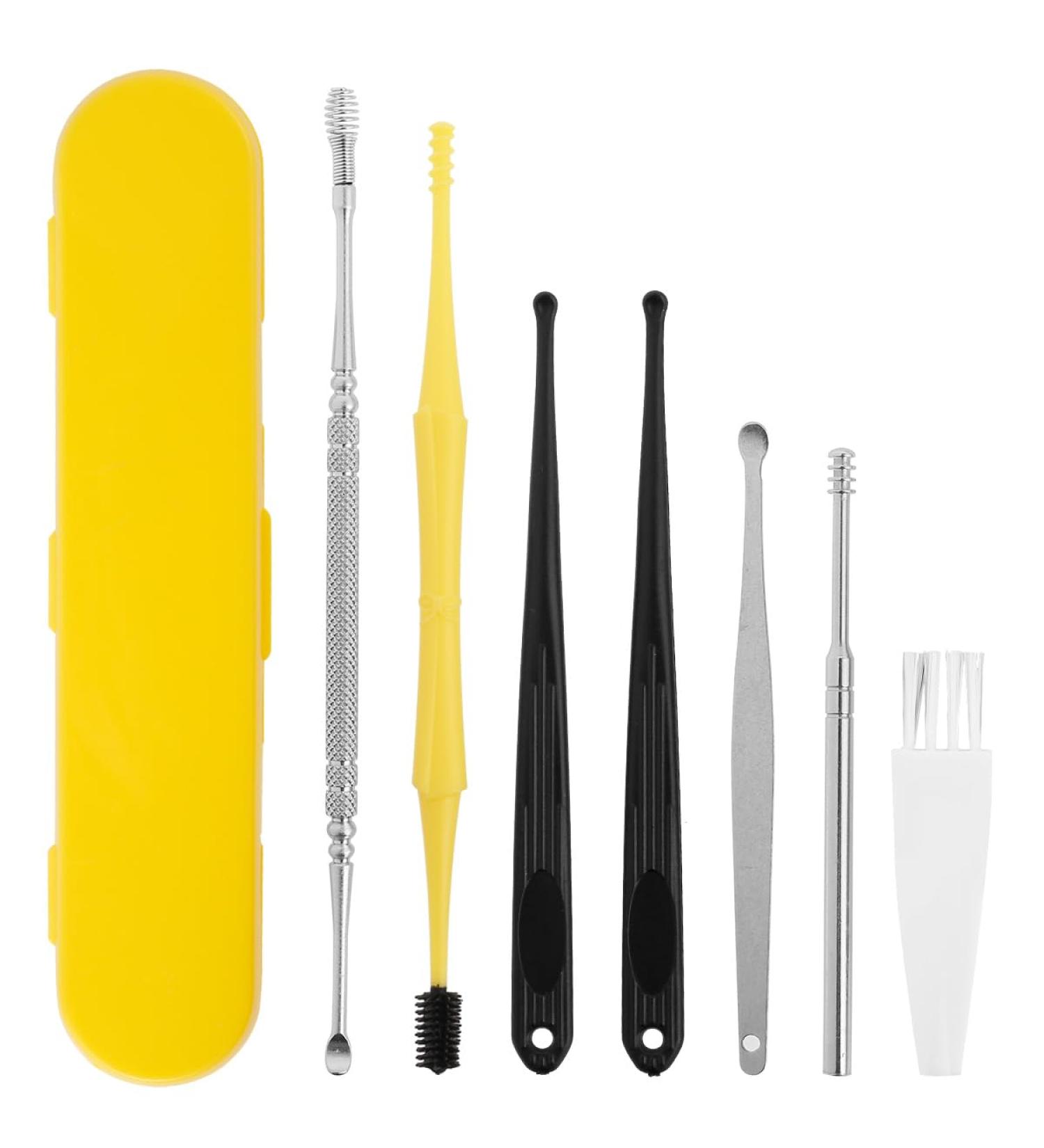 Dznils Earwax Removal Kit - 7-in-1 Portable Ear Cleaning Tool with Silicone Massaging Spiral Remover - Stainless Steel & Plastic Ear Pick Set for Home Travel - Includes Storage Box - 7 Pieces - Buy Online on GoSupps.com