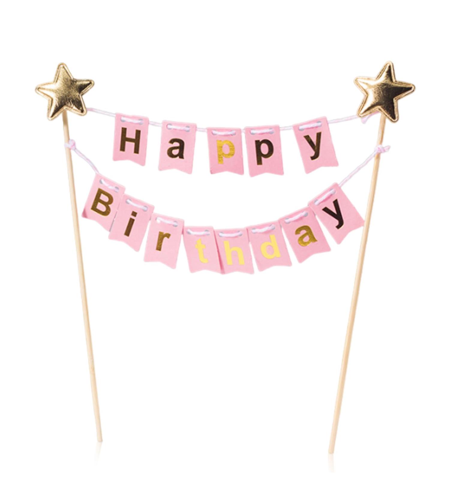 Happy Birthday Cake Cupcake Topper 7.8 Inch Cake Flag Banner For Boy Girl Kid Birthday Baby Shower Party Baking Decoration Supplies Pink - Buy Online on GoSupps.com