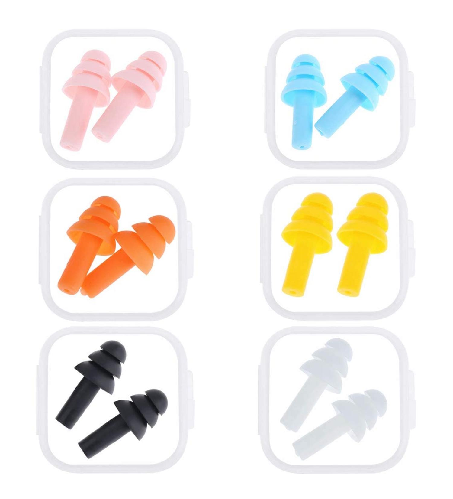 24 Pairs Waterproof Earplugs Silicone Swimming Earplugs Noise Cancelling Ear Plugs with Storage Box for Swimming Sleeping Snoring Plane Shooting Work Wine-bar Travel (3 x 3 x 1.7 cm  Set 1)