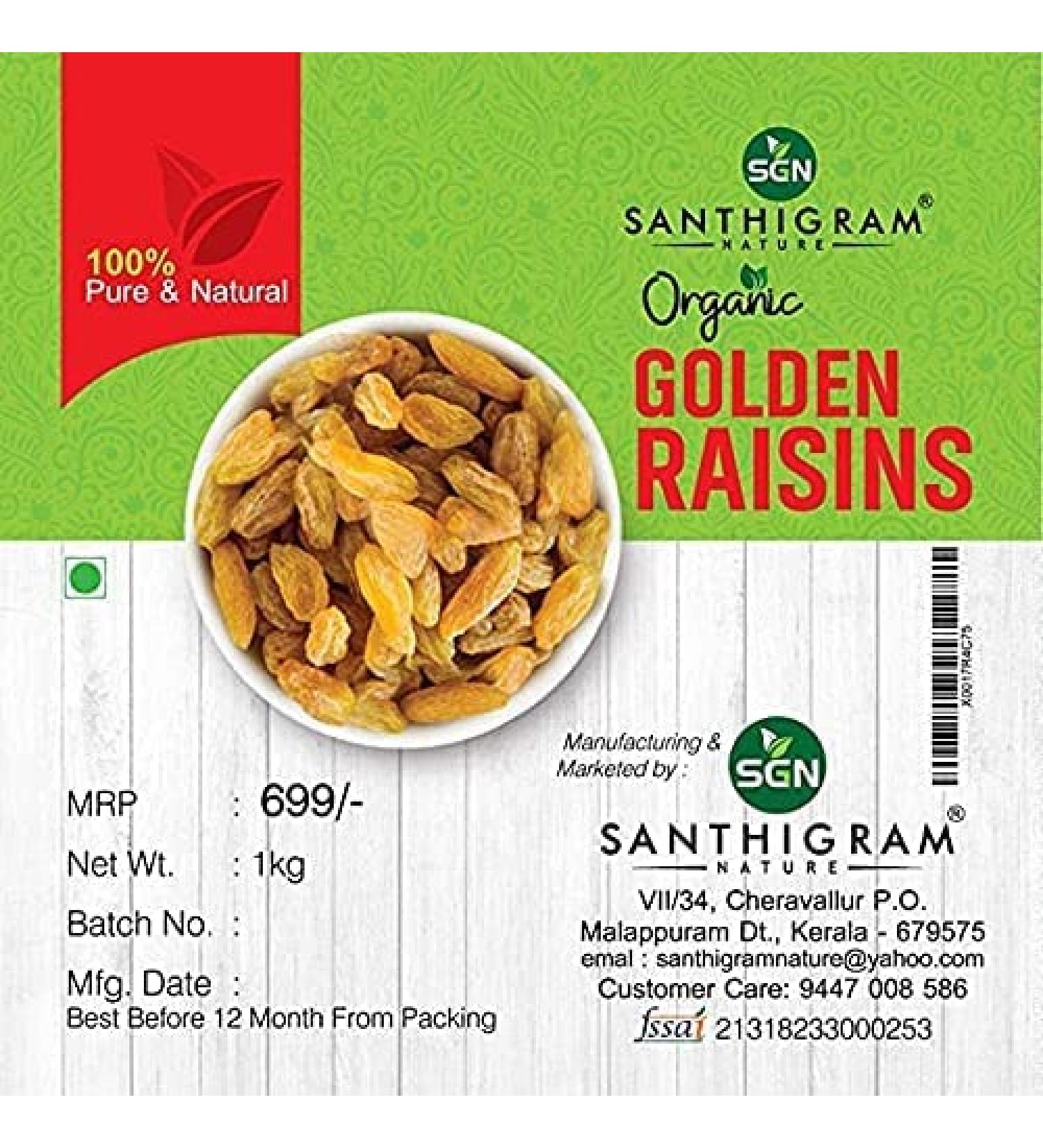 ORGANIZE AOZA Santhigram Golden Raisins Kishmish 1 kg from Kerala