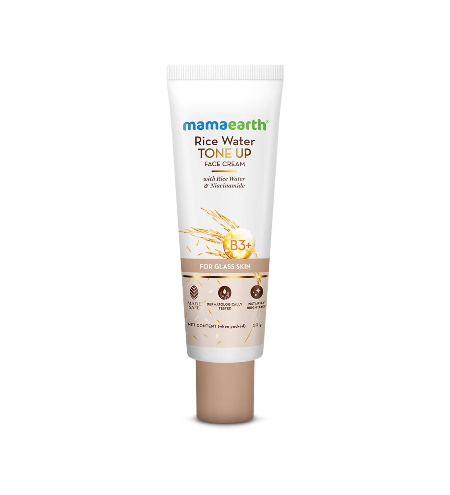 MAMAEARTH Rice Water Tone Up Face Cream | with Rice Water & Niacinamide | Hydrates | Lightweight Non-Greasy Formula for Smooth Glass Skin | 1.76 Oz (50g) - Buy Online on GoSupps.com