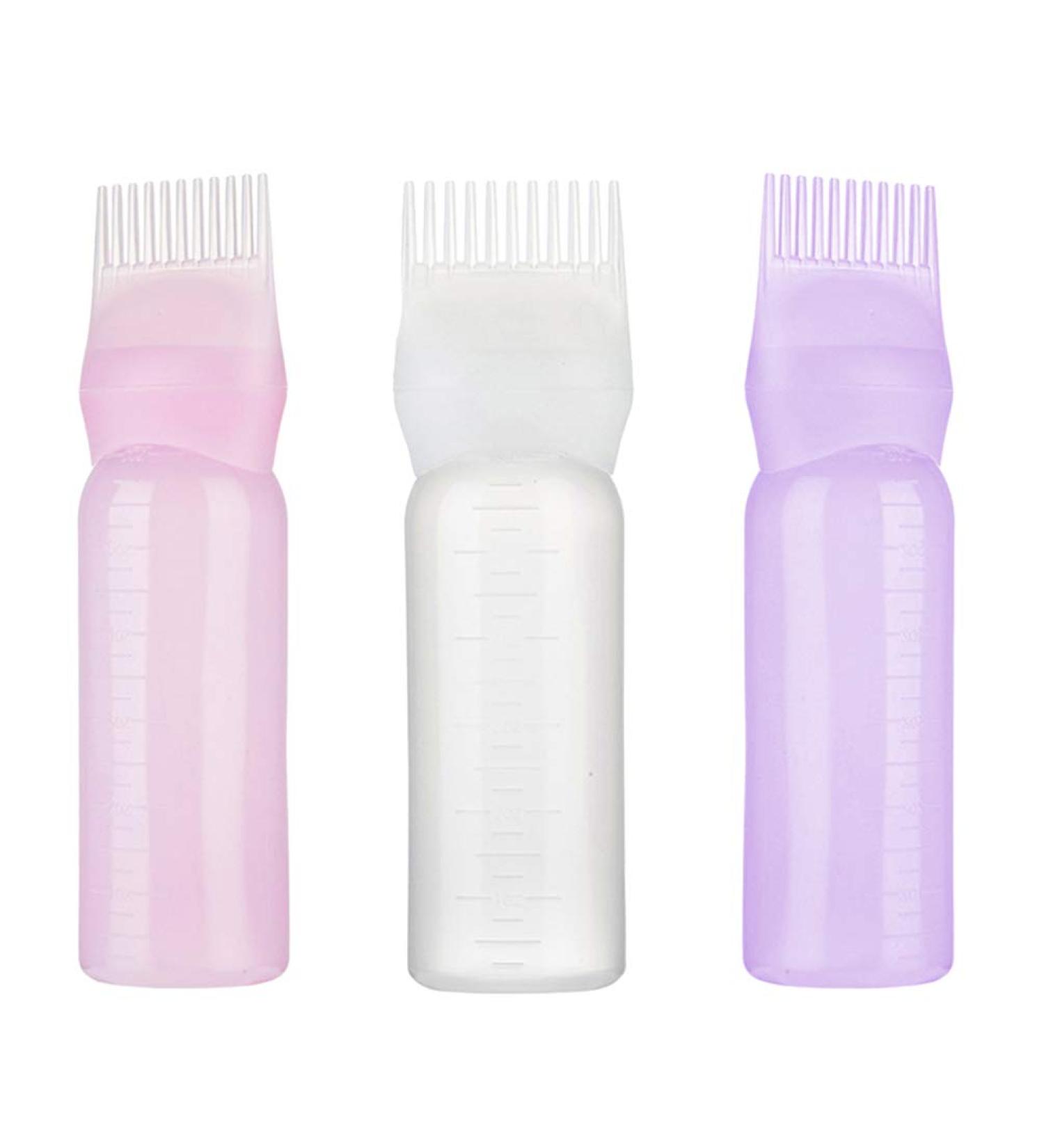 Minkissy 3pcs Root Comb Applicator Bottle Brush Root Comb Bottle for Hair Dye Coloring Scalp Treatment Essential White Purple Pink - Buy Online on GoSupps.com