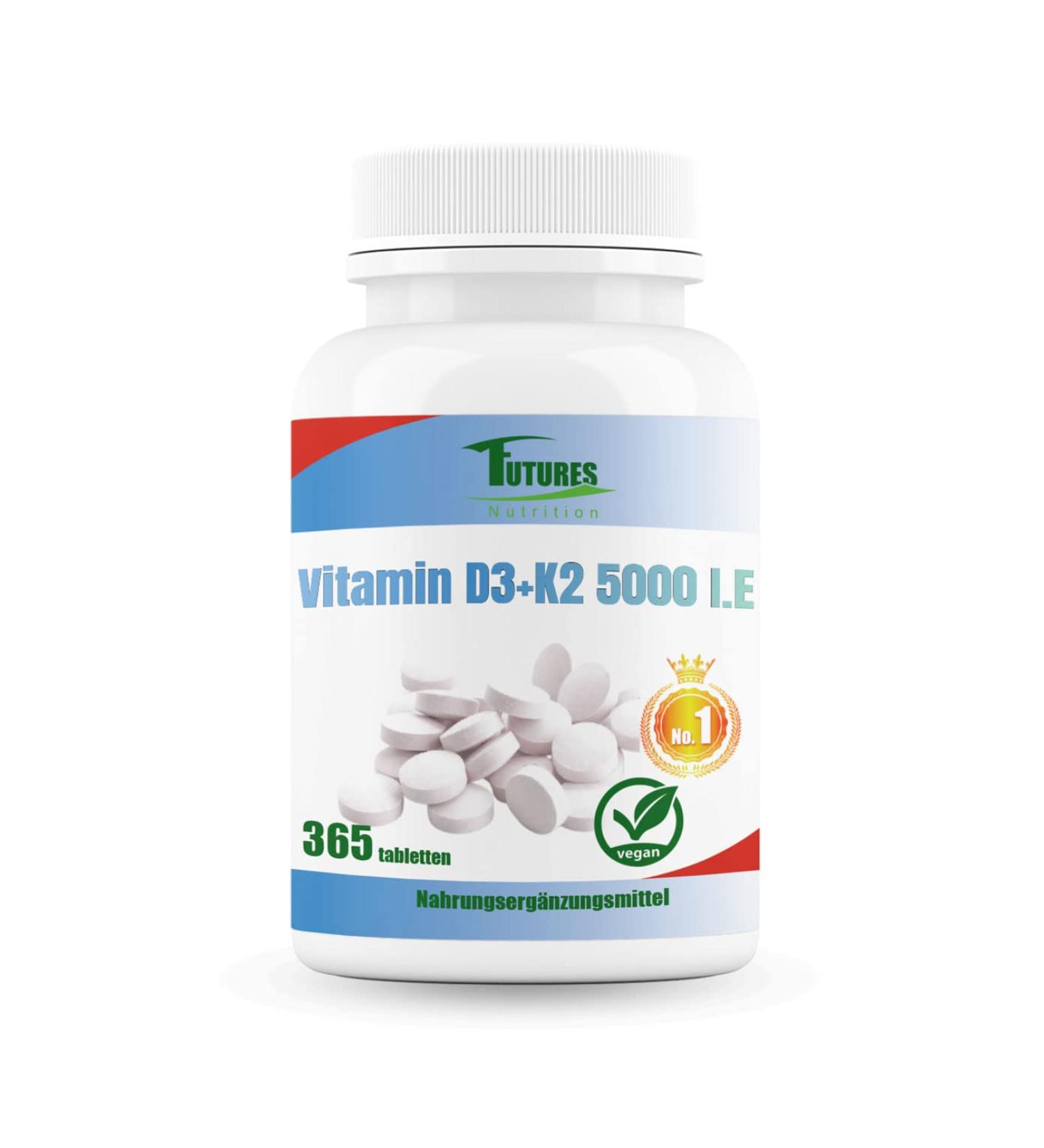 Future Nutrition 5000 I.E Vitamin D3 K2 - Vegan High Bioavailability 1 Tablet Every 5 Days 365 Tablets - Laboratory Tested Purity - Buy Online on GoSupps.com