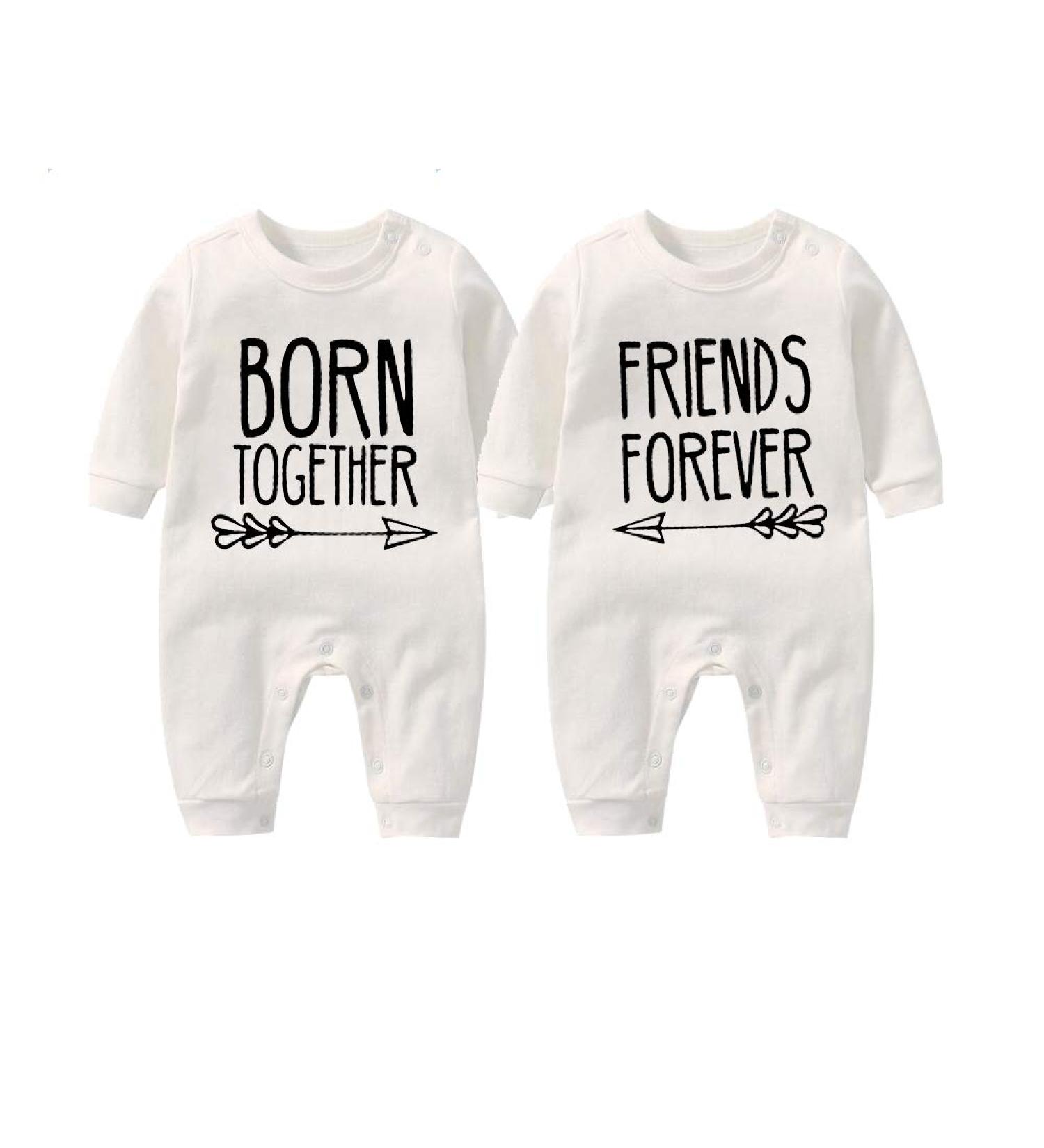 Culbutomind Baby Twins Bodysuit Set - Born Together Friends Forever Unisex Romper Outfit with Hat - White (3-6 Months) - Buy Online on GoSupps.com