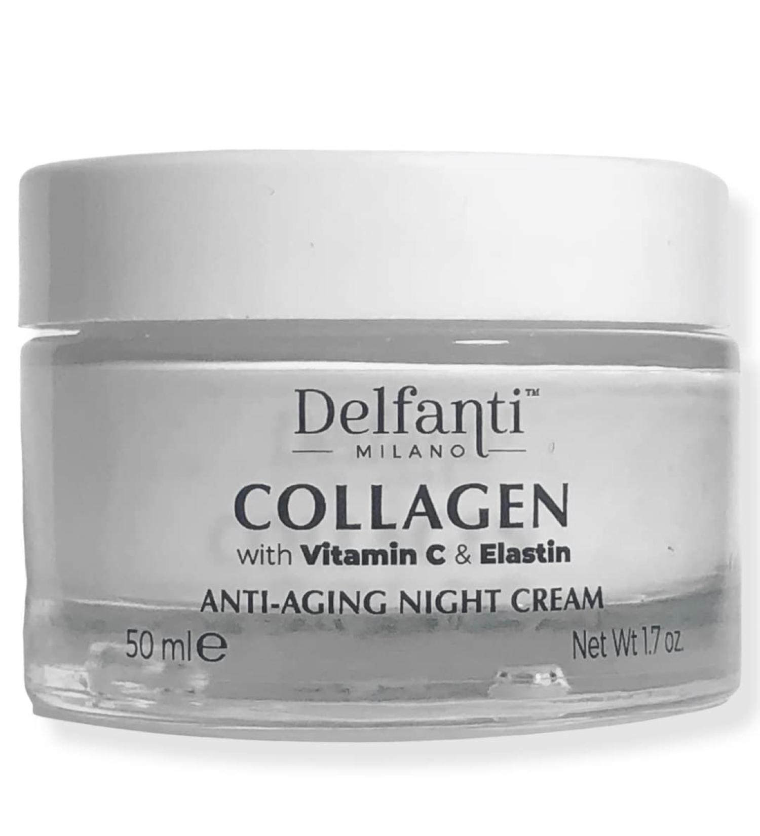 Delfanti-Milano COLLAGEN with VITAMIN C & ELASTIN Rejuvenating & Nourishing Anti-Aging Night Cream Face and Neck Moisturizer Made in Italy - Buy Online on GoSupps.com
