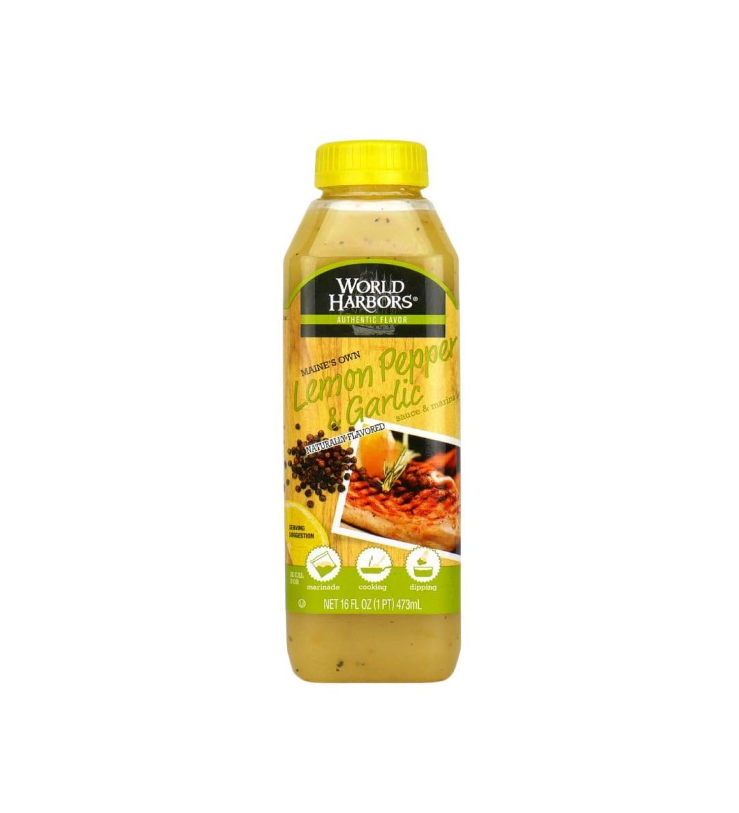 World Harbors Lemon Pepper Garlic Sauce & Marinade, Made in Maine, Ideal for Chicken Wings, Seafood, Grilled Meats, Salads, Stir-Fries, Sandwiches, Salads, Garnish Dipping Sauce 16 oz (Pack of 1) - Buy Online on GoSupps.com