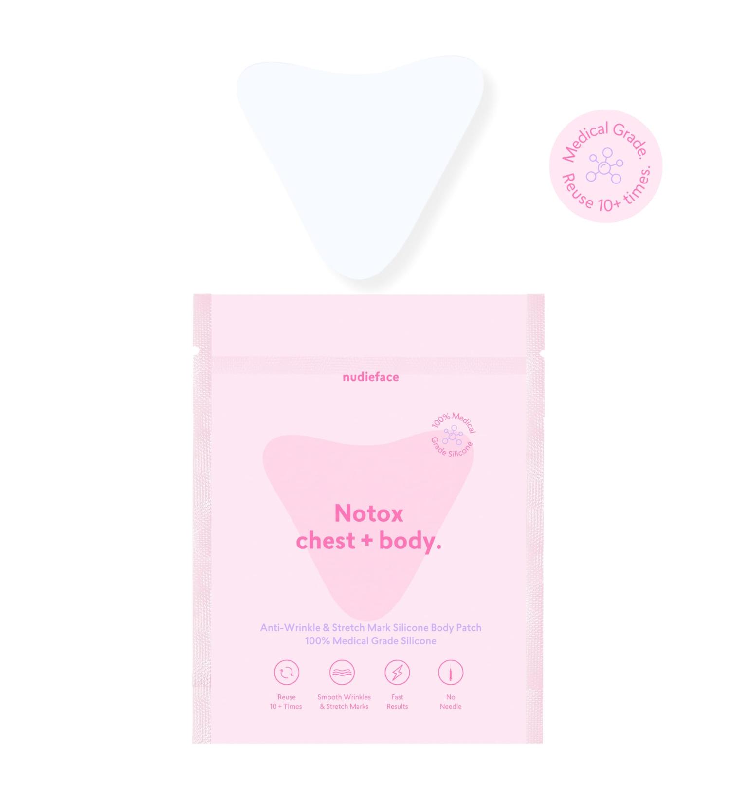 Notox Chest + Body - Nudie Face - 100% Medical Grade Silicone Wrinkle Chest Patch - Reusable Silicone Decolletage Patch To Reduce Sleep Lines and Stretch Marks - Wrinkle Smoothing - Fast Results - Buy Online on GoSupps.com