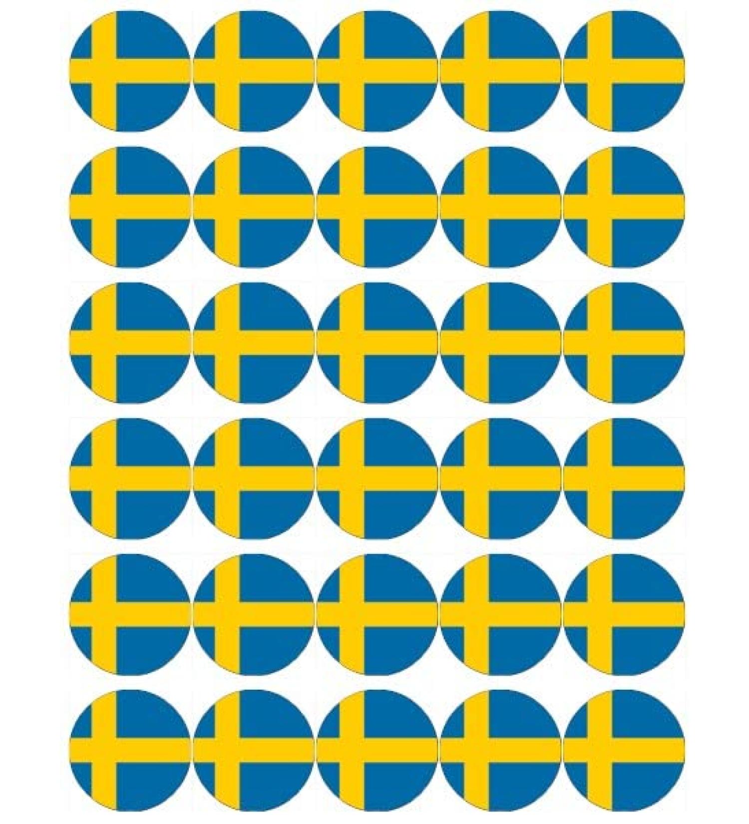 30 Sweden Swedish Flags Cupcake Toppers Edible Wafer Paper Fairy Cake Toppers Birthday Cake Decorations