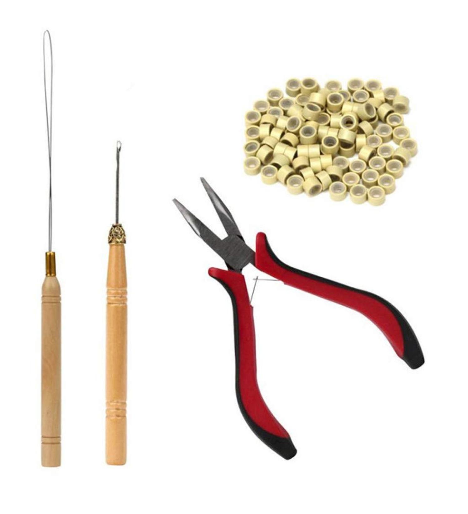 Professional Hair Extension Tool Pliers Hook Needle with 200PCS 5mm Micro Silicone Rings for Hair Extensions - Buy Online on GoSupps.com