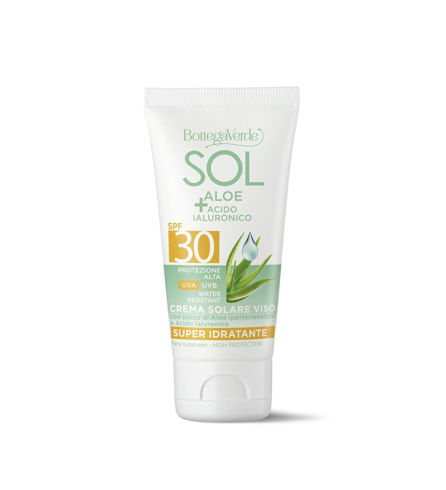 Bottega Verde Bottega Verde - SOL Aloe Hyaluronic Acid - Sunscreen for face - super moisturizing - with hyperfermented aloe juice and hyaluronic acid - high protection SPF30 (50 ml) - Water resistant