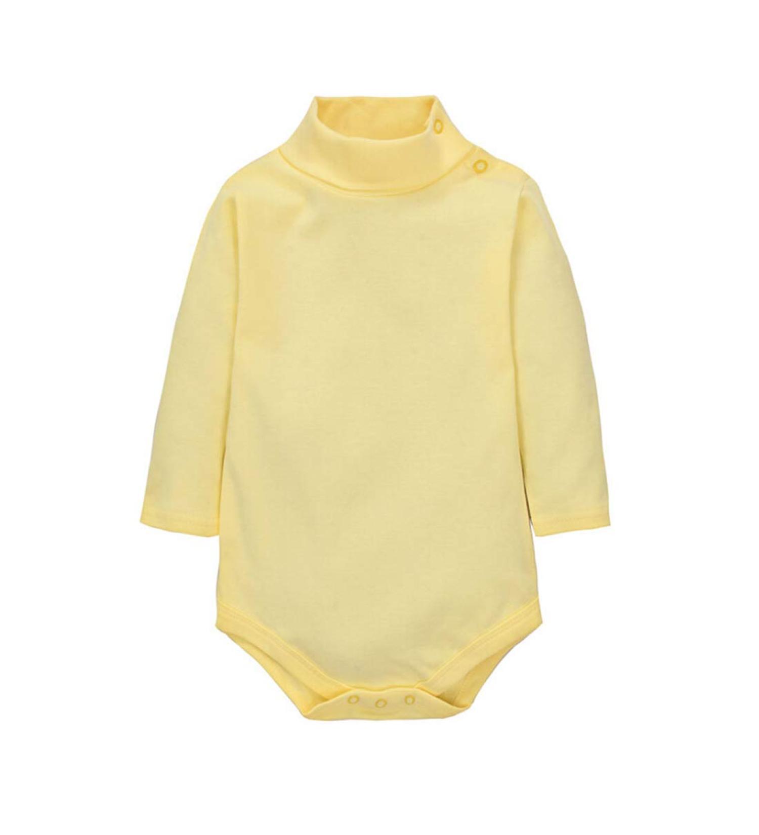 CuteOn Baby Boys Girls Solid Color Basic Turtleneck Cotton Bodysuit Jumpsuit Light Yellow 6 Months 6 Months Light Yellow