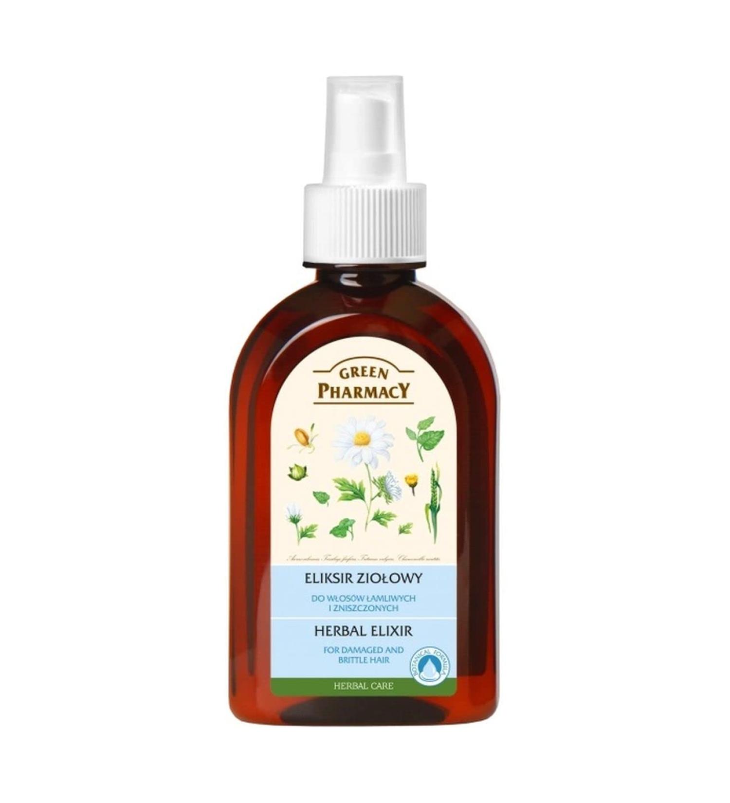 Herbal Elixir with Chamomile & Wheat-Germ for Damaged Brittle and Colour-Treated Hair - No Rinse Spray - Strengthens Nourishes Rebuilds - 250ml by Green Pharmacy Cosmetics