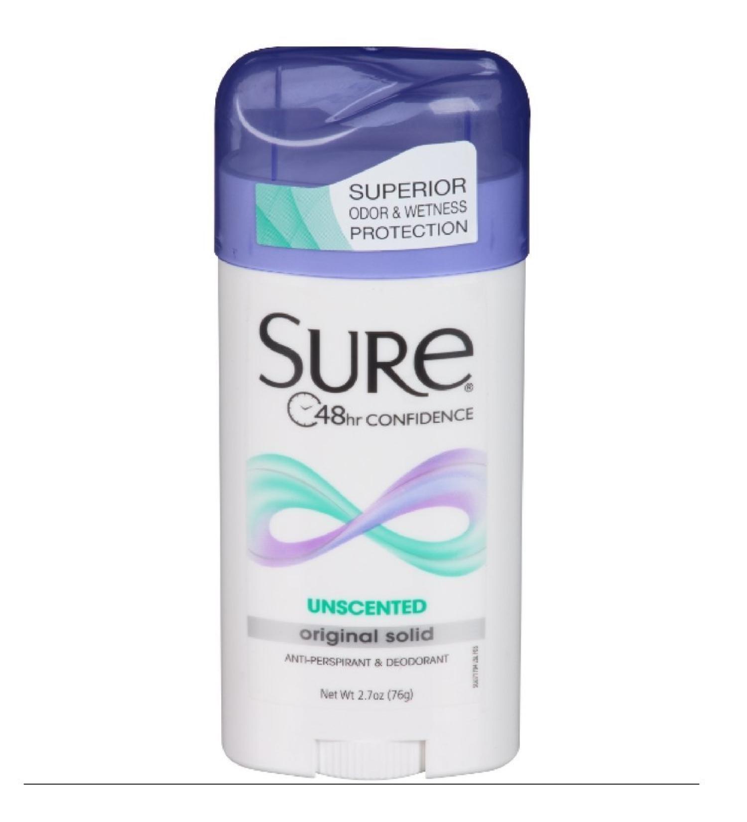 Sure Wide Anti-Perspirant Deodorant Original Solid Unscented 2.70 oz (Pack of 4) 2.7 Ounce (Pack of 4)