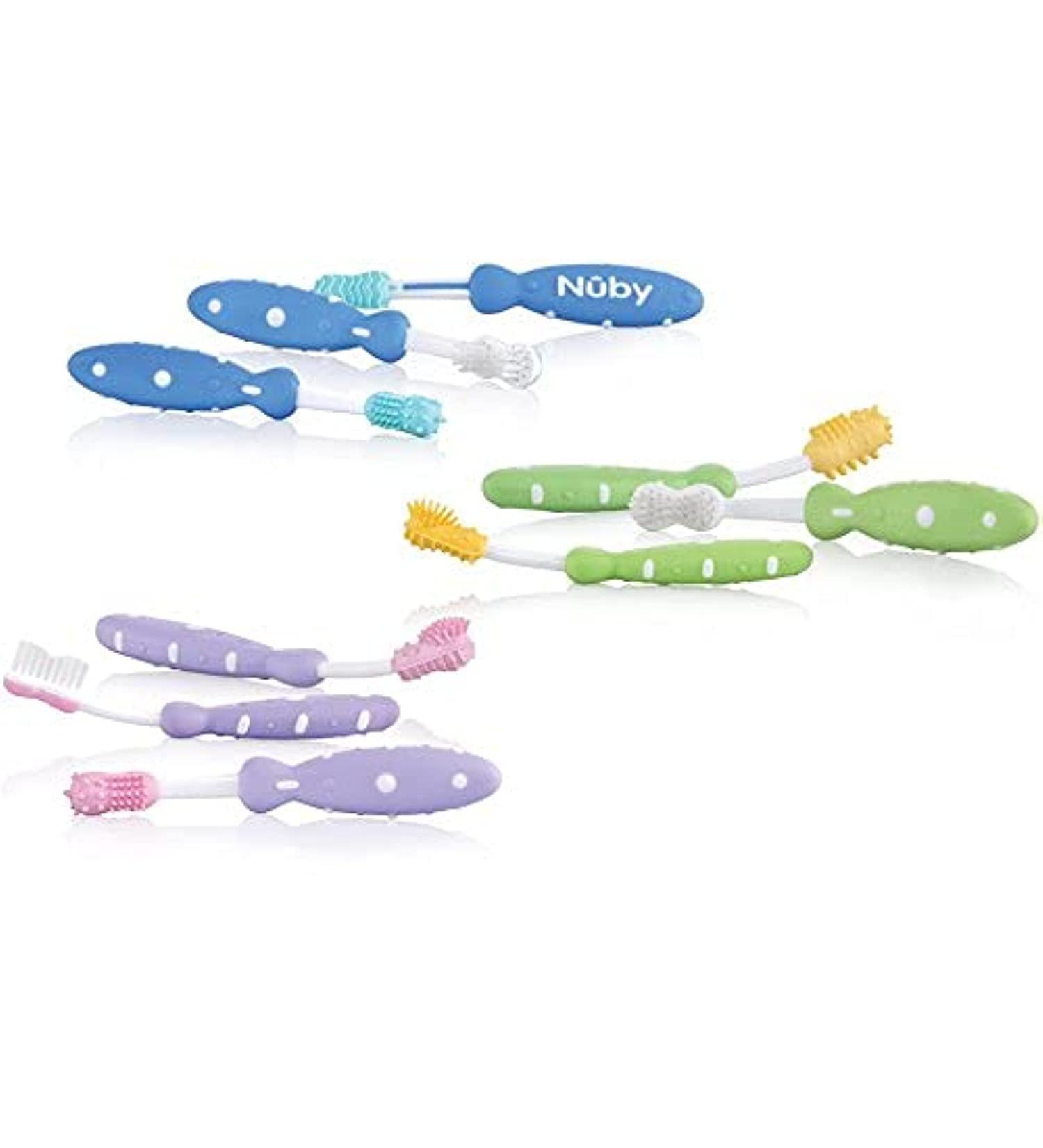 Nuby ID754 3 Piece Toothbrush Set - Soft Bristles Fun Colors for Kids | International Shipping Available - Buy Online on GoSupps.com