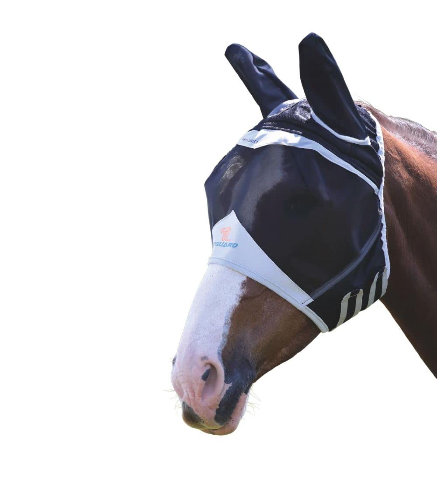 Shires Fine Mesh Fly Hood Mask Veil with Full Face Ears & Nose Extension Black Cob