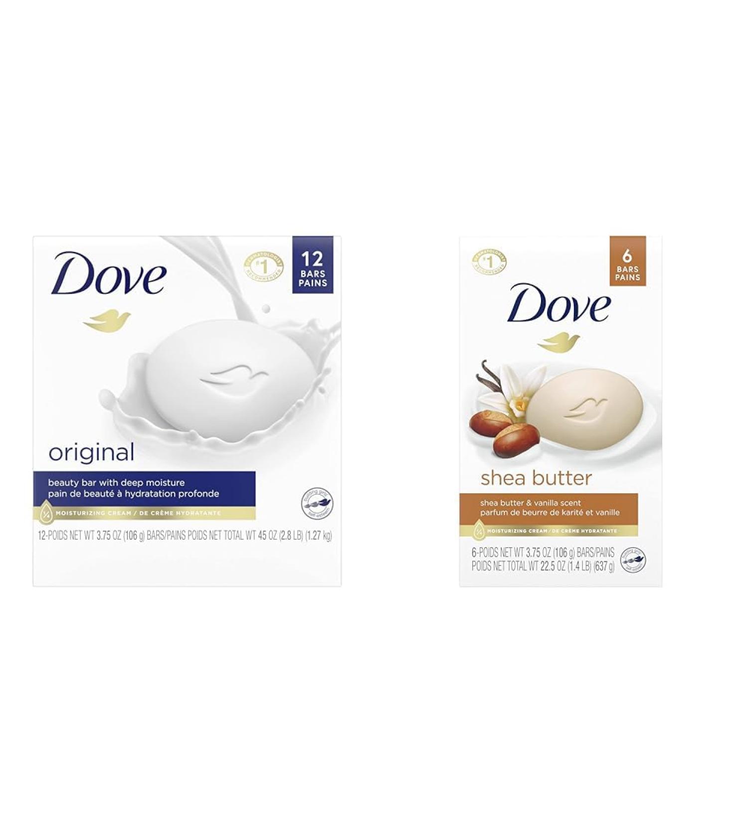 Dove Original Beauty Bar + Dove Shea Butter Beauty Bar Bundle (18 bars) 106 g (Pack of 12) Beauty Bar + Beauty Bar+ Beauty Bar - Buy Online on GoSupps.com