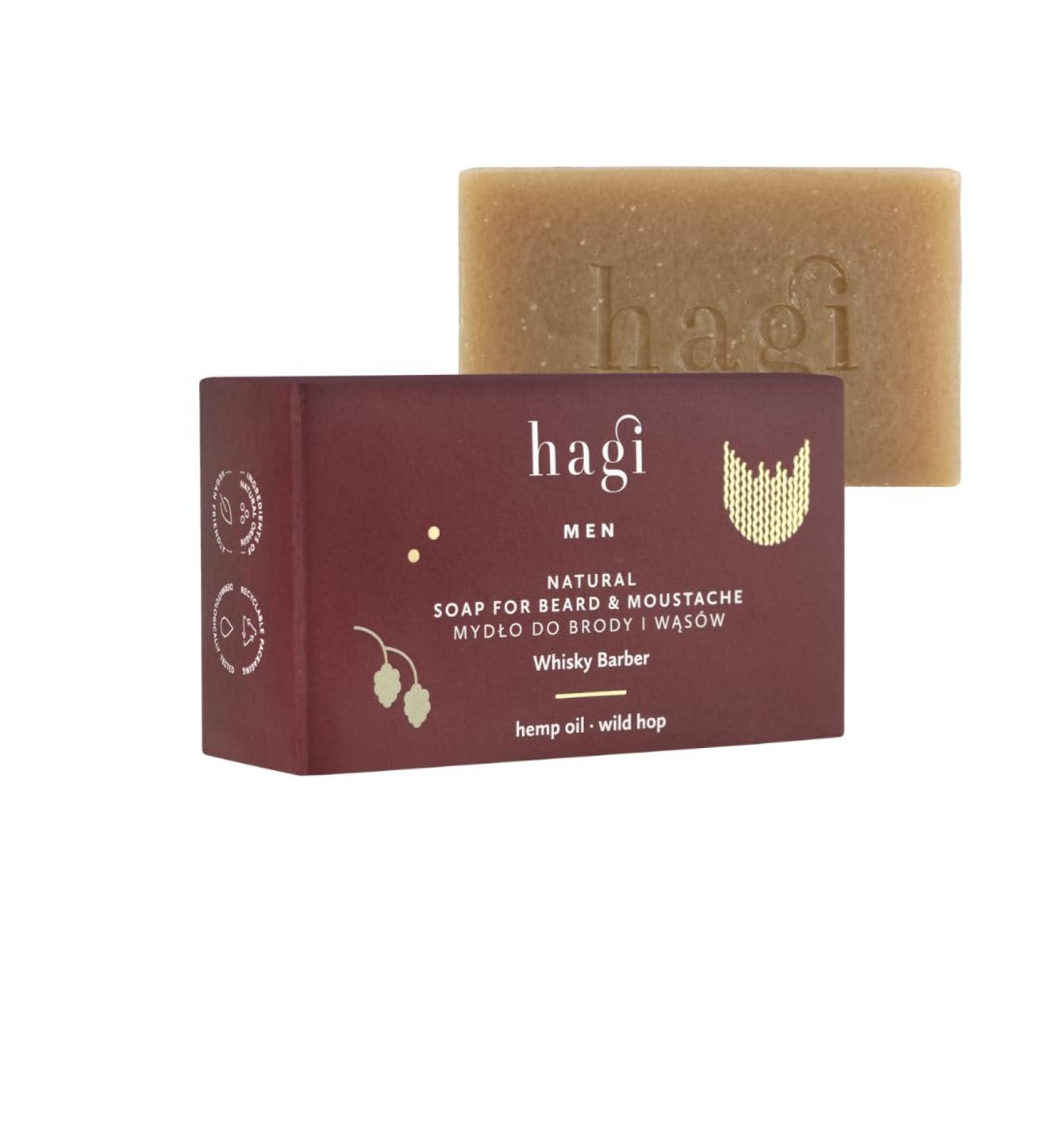 Hagi Whisky Barber Natural Beard and Mustache Soap with Hops Extract Pine Oil Shea Butter Vegetable Oils Protective and Strengthening Whisky Scent 100 g - Buy Online on GoSupps.com