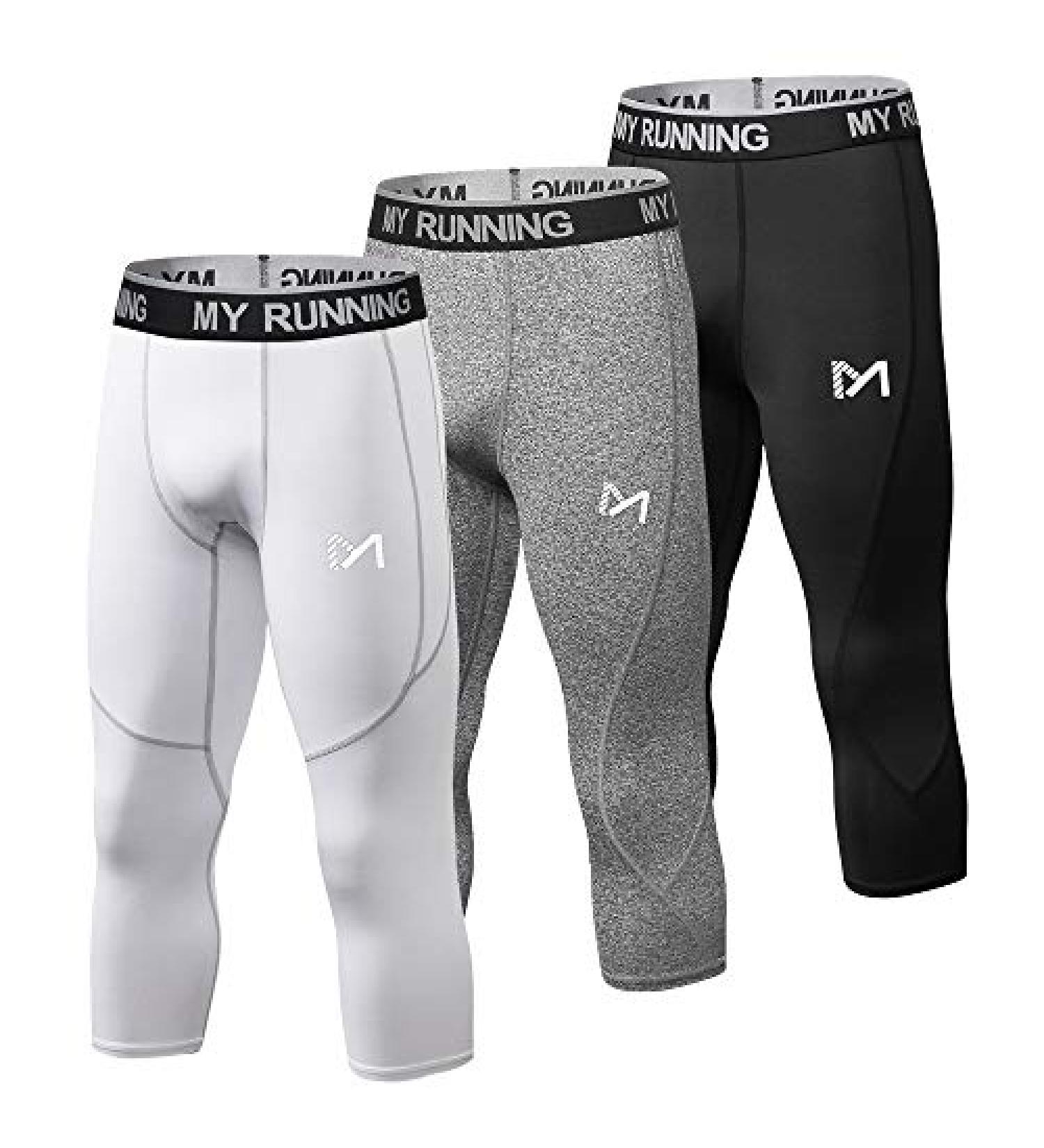 MEETYOO Men's 3/4 Compression Pants Large 3 Pack - Comfortable and Durable Performance Wear - Buy Online on GoSupps.com