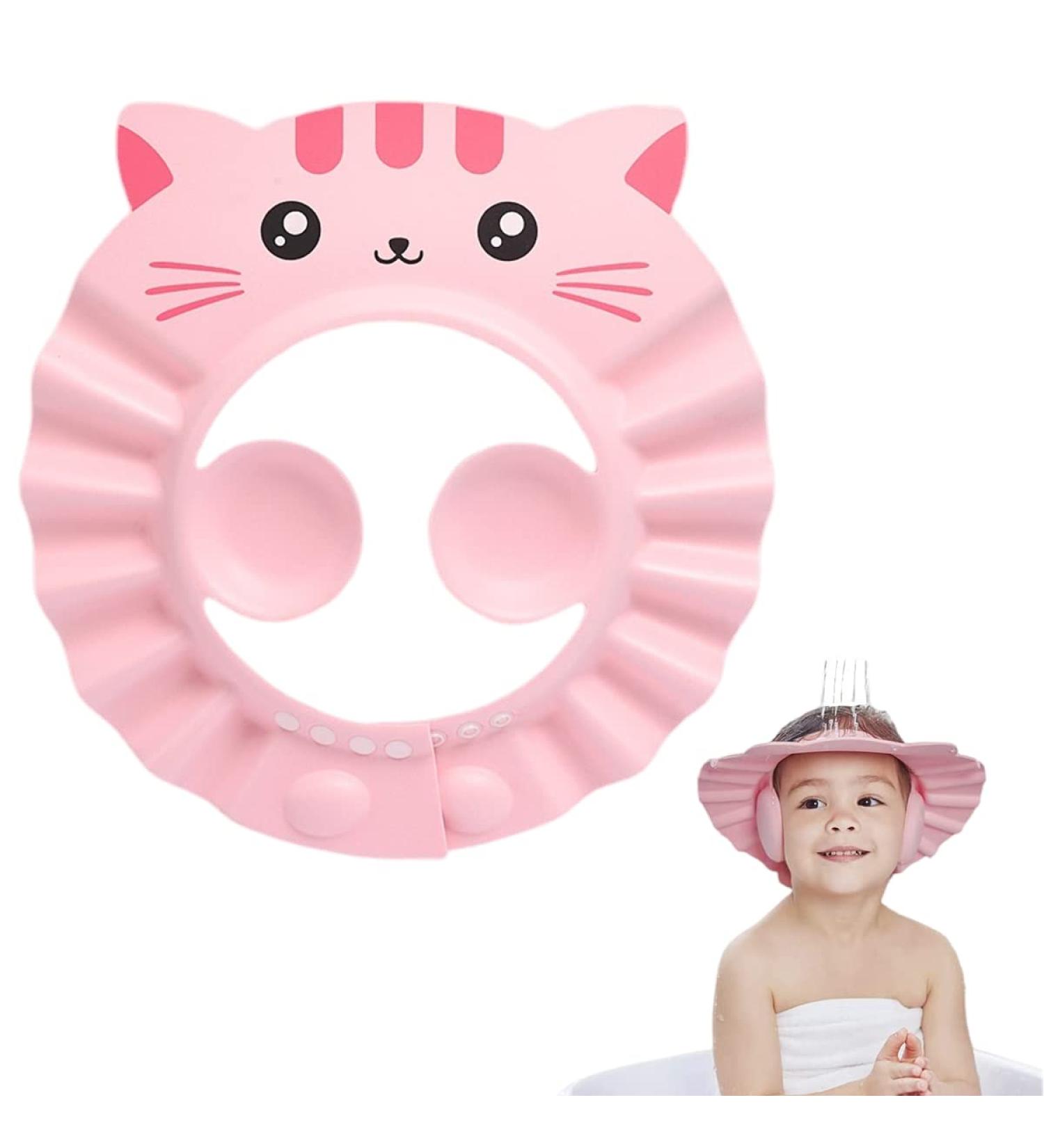 Kids Pink Shower Cap - Adjustable Bath Visor for Eyes, Ears, and Face Protection - Buy Online on GoSupps.com