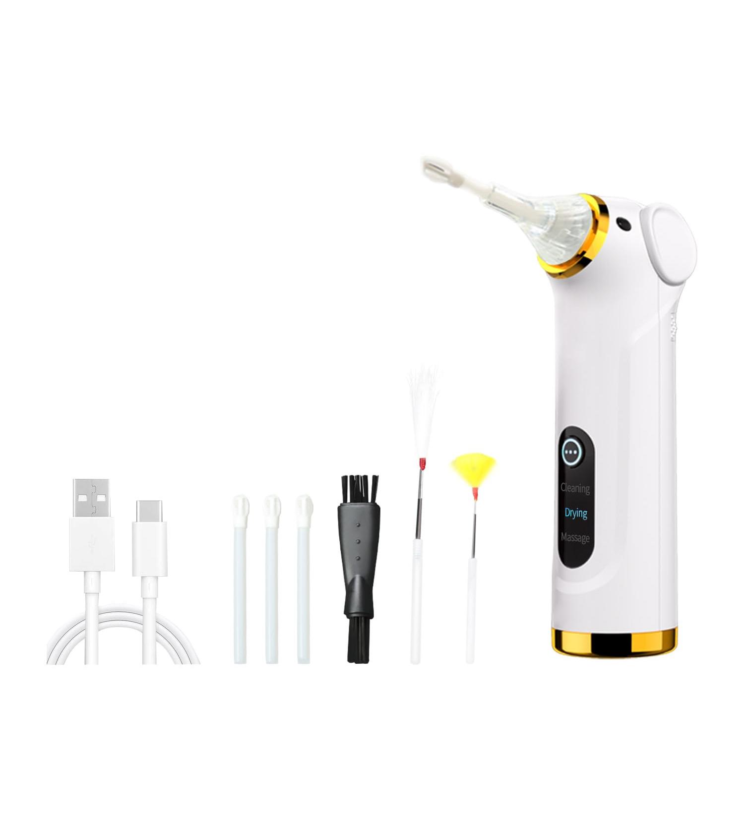 Multi-functional Electric Ear Wax Removal Tool | Ear Cleaning Kit for Adults & Children | Drying Ear Canal & Massaging Ear (White - Buy Online on GoSupps.com