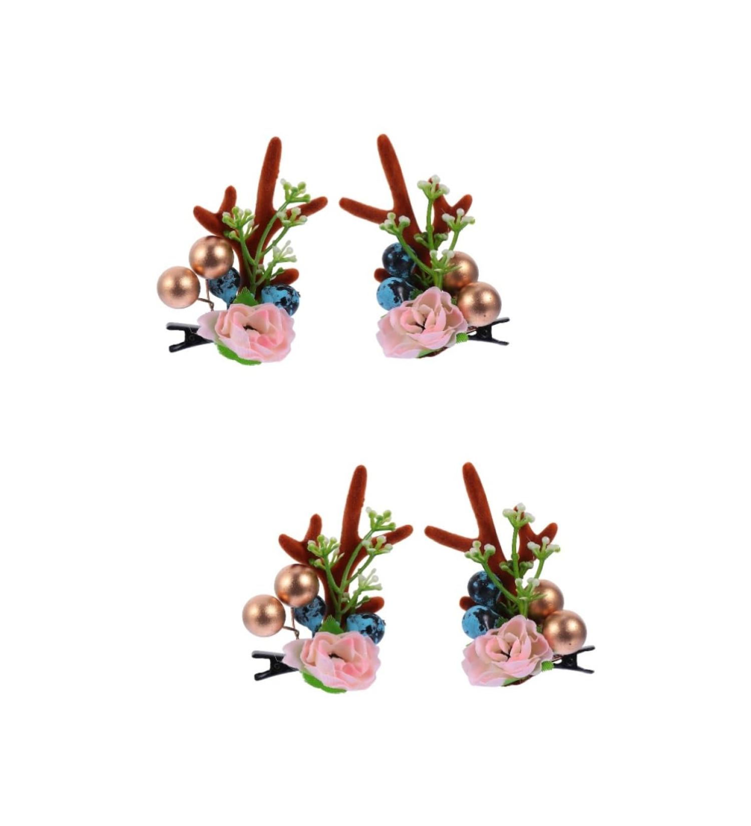 2 Pairs Flower Antler Hair Clip Christmas Antler Headband Christmas Antler Alligator Hairpins Antlers Hair Clips Xmas Barrettes for Girls Flower Barrettes Mori Cloth Filler Child - Buy Online on GoSupps.com