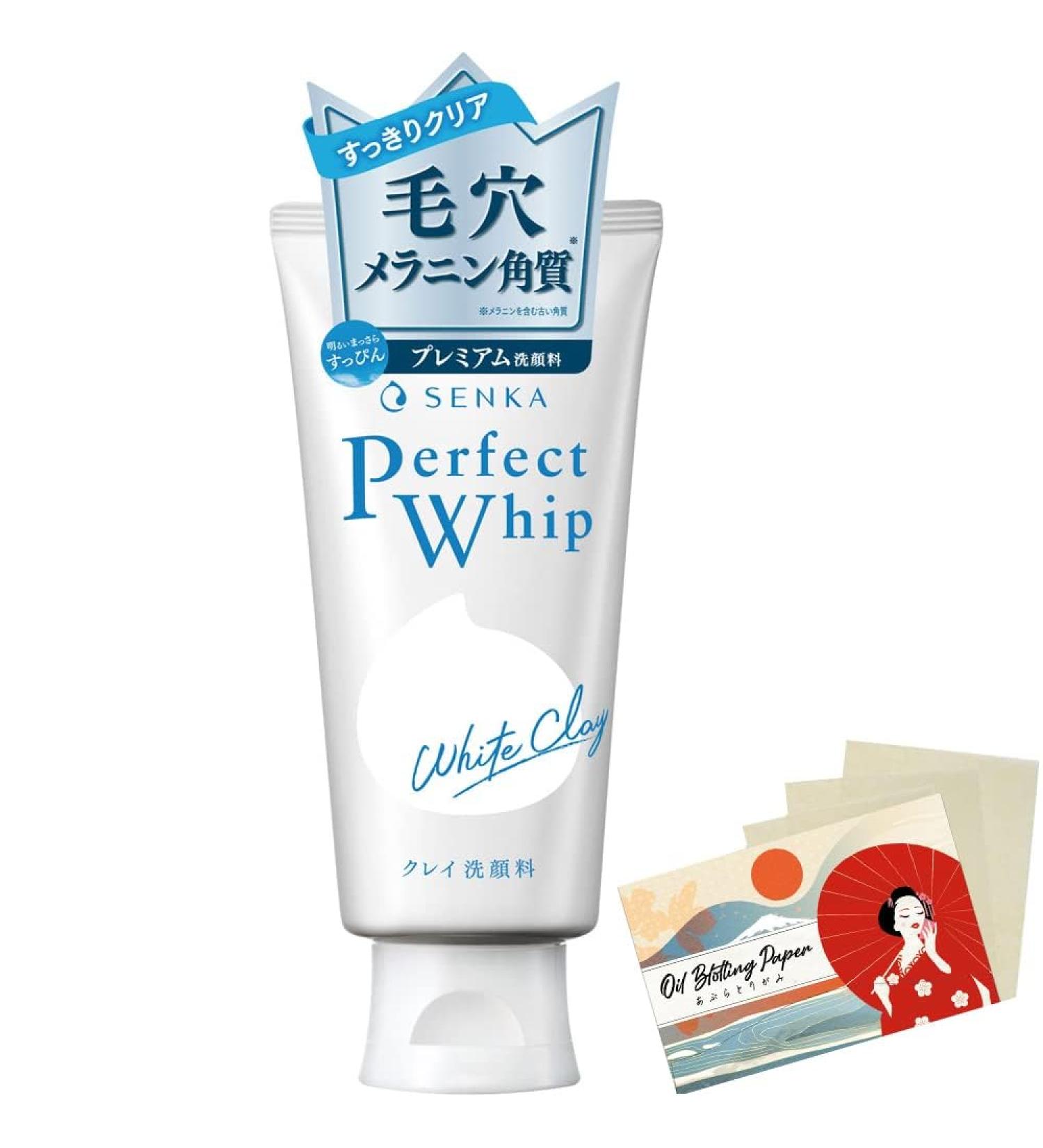 Senka Perfect Whip White Clay Facial Wash - 120g + Blotting Paper Set - Buy Online on GoSupps.com