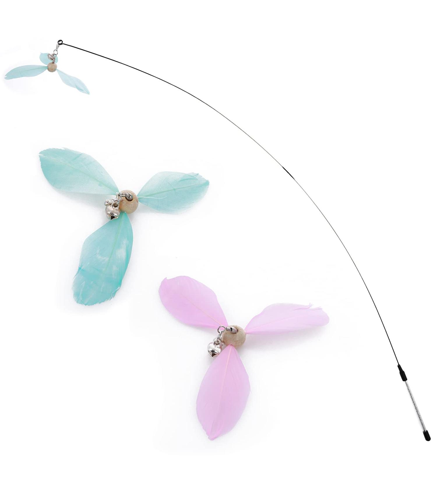 Cobee Interactive Cat Toys - Refillable Feather Propeller Rods with Bells | Perfect for Indoor Cats - Blue & Pink - Buy Online on GoSupps.com