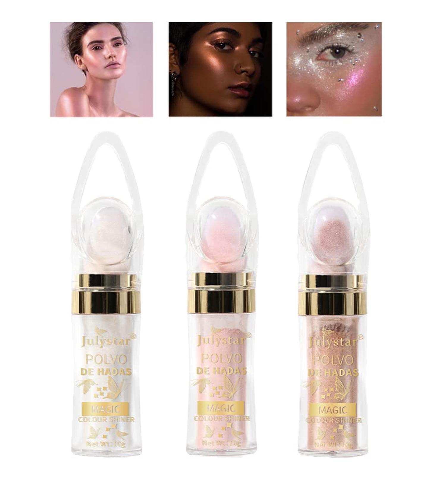 3 Colors Fairy Highlight Patting Powder - Upgrade Shimmer Face and Body Highlighter Stick - Natural Three-dimensional Glow - Makeup Highlighter Stick - Buy Online on GoSupps.com