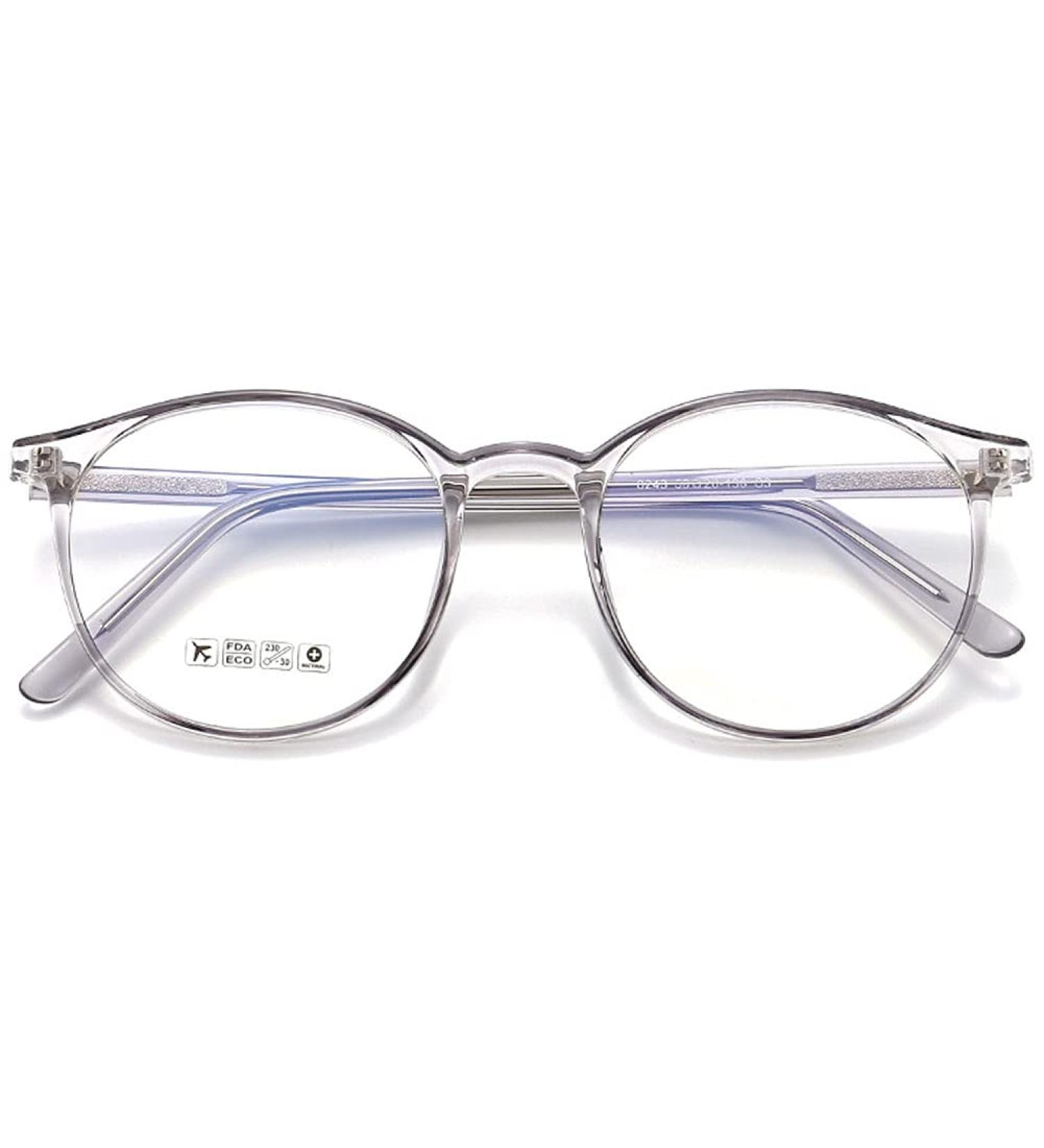 Koosufa Retro Blue Light Filter Glasses - Ultra Light TR90 Frames for Women | Anti-Fatigue Computer & Gaming Glasses with Case - Transparent Gray - Buy Online on GoSupps.com