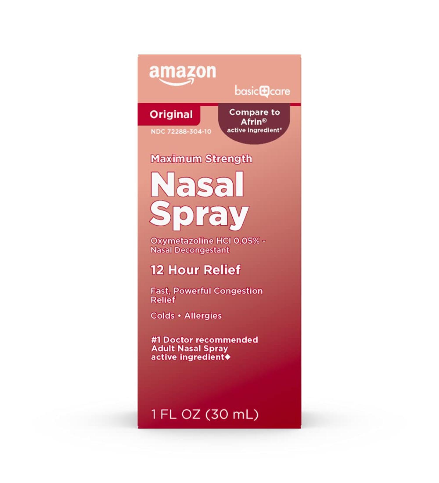 Amazon Basic Care Maximum Strength Nasal Spray - Fast Congestion Relief, 1oz, 12hr Allergy & Cold Relief - Buy Online on GoSupps.com