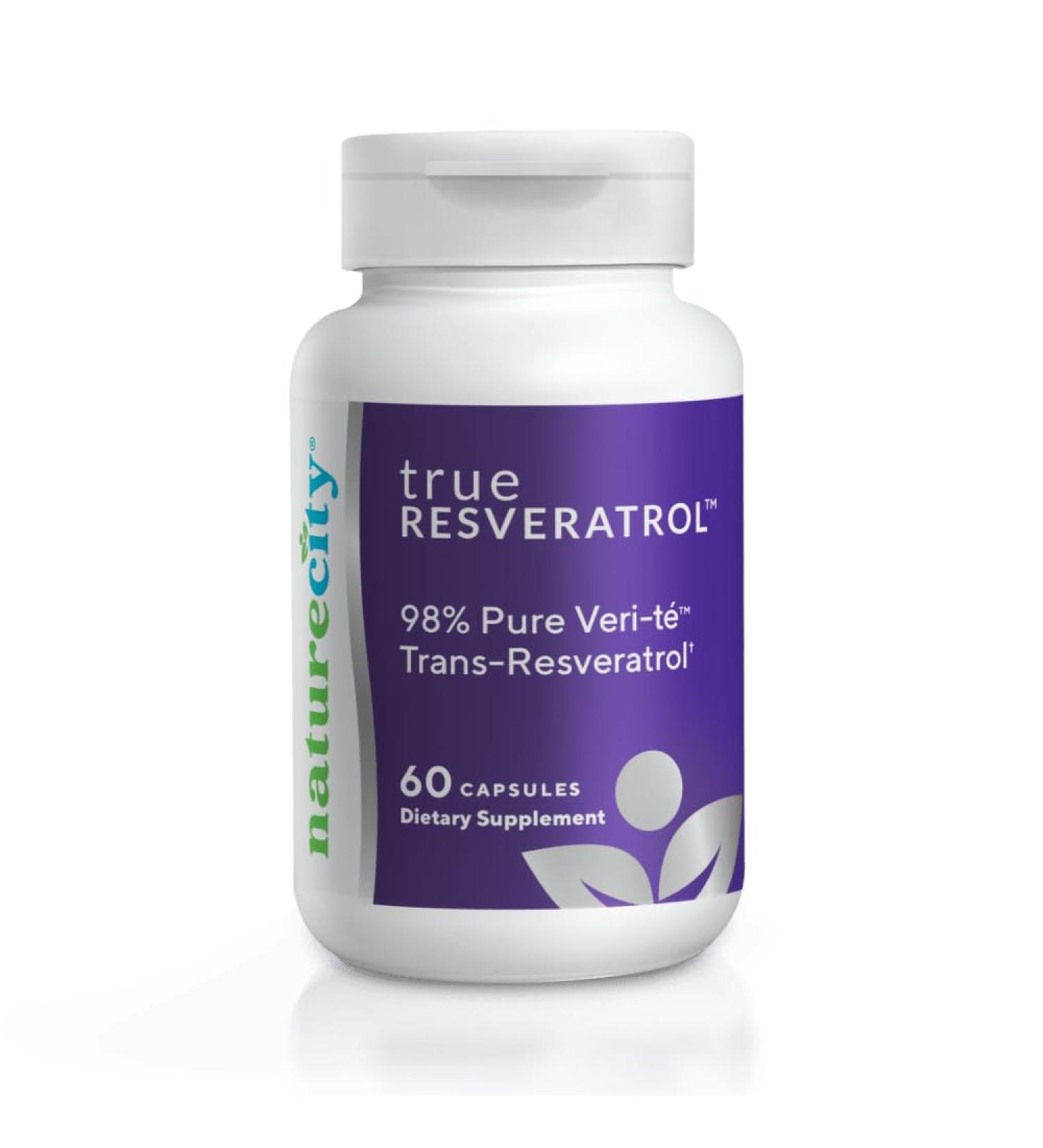 NatureCity TrueResveratrol Resveratrol Supplement & Anti-Aging Support with 75mg Trans-Resveratrol (98% Pure Veri-te) for Heart Immune Bone & Cognitive Health | 60 Veggie Capsules - Buy Online on GoSupps.com