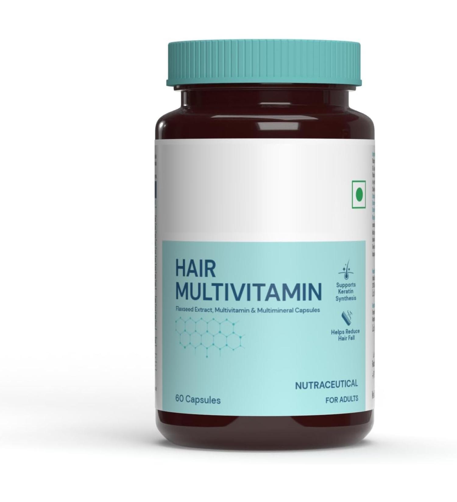 Hair Vitamin with DHT Blockers (60 Capsules) | Omega & Biotin Supports Keratin Synthesis & Helps Reduce Hair Fall - Buy Online on GoSupps.com