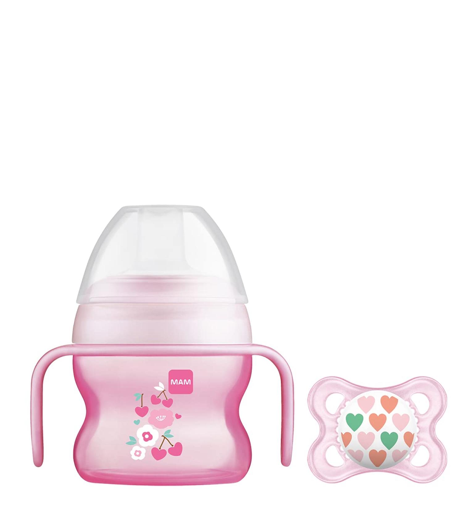 MAM Starter Cup & Handles Set - 0+ Months Soother Baby Feeding Cup (150ml) - Pink - 2 Pieces - Buy Online on GoSupps.com