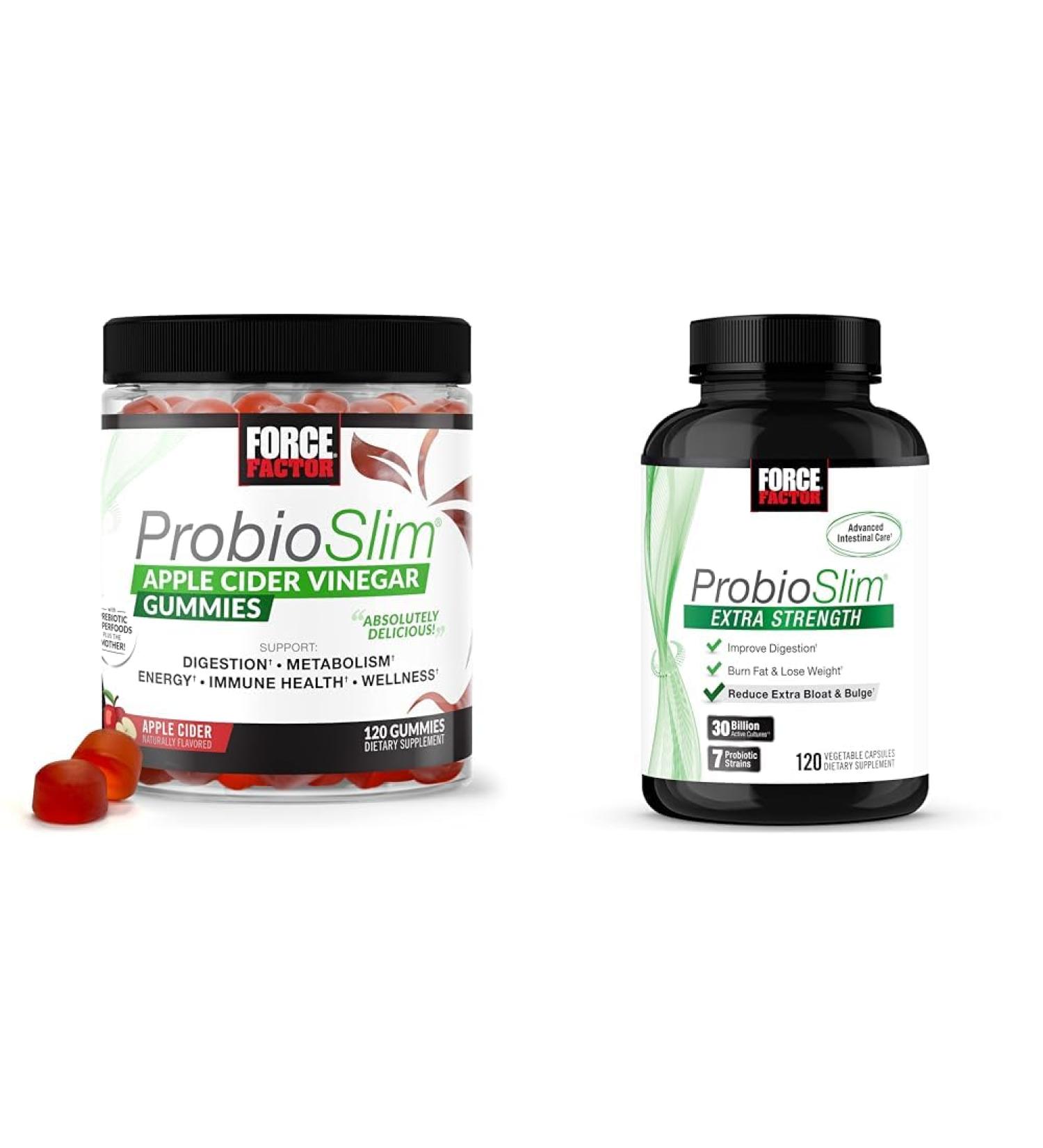 Force Factor ProbioSlim Apple Cider Vinegar Gummies with Organic LactoSpore Probiotics & ProbioSlim Extra Strength Probiotic Supplement for Women and Men with 30 Billion CFUs - Buy Online on GoSupps.com