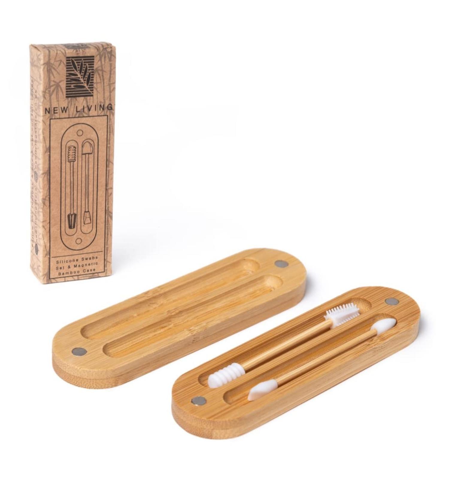 Eco-Friendly Silicone Make Up Swabs | Set of 2 with Bamboo Case | Reusable QTips by New Living - Buy Online on GoSupps.com