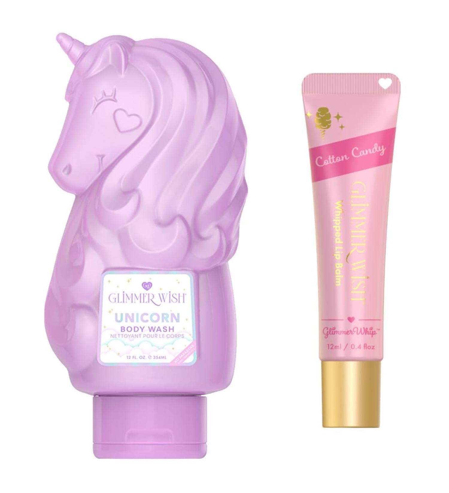 Glimmer Wish Unicorn Kids Bath & Lip Care Bundle Gentle Sulfate-Free Body Wash (12 fl oz) + Glimmer Whip Hydrating Vegan Lip Balm Cotton Candy Scent - Buy Online on GoSupps.com