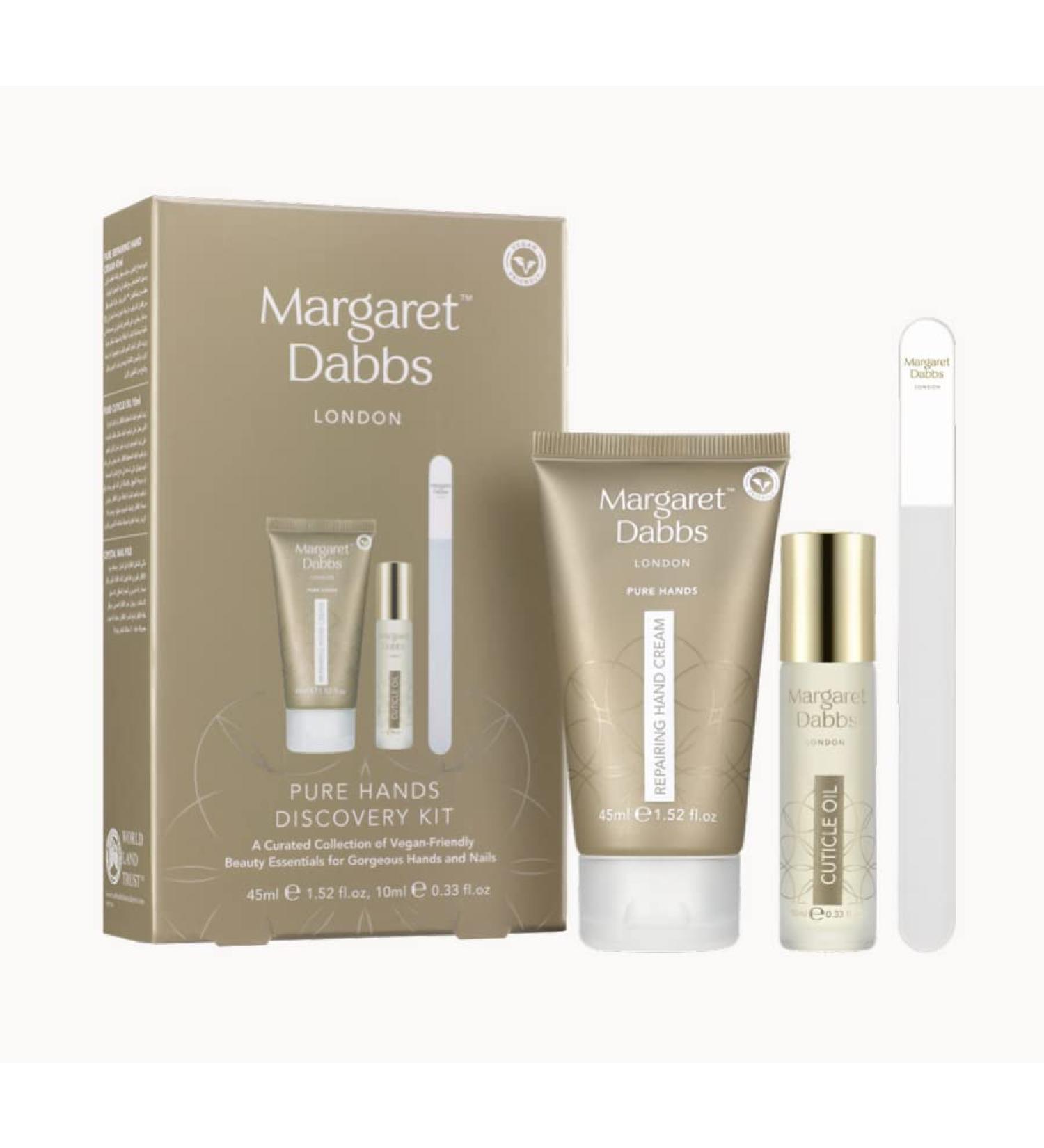 Margaret Dabbs Pure Hands Discovery Gift Set with 45ml Repairing Hand Cream 10ml Cuticle Oil and Small Crystal Nail File