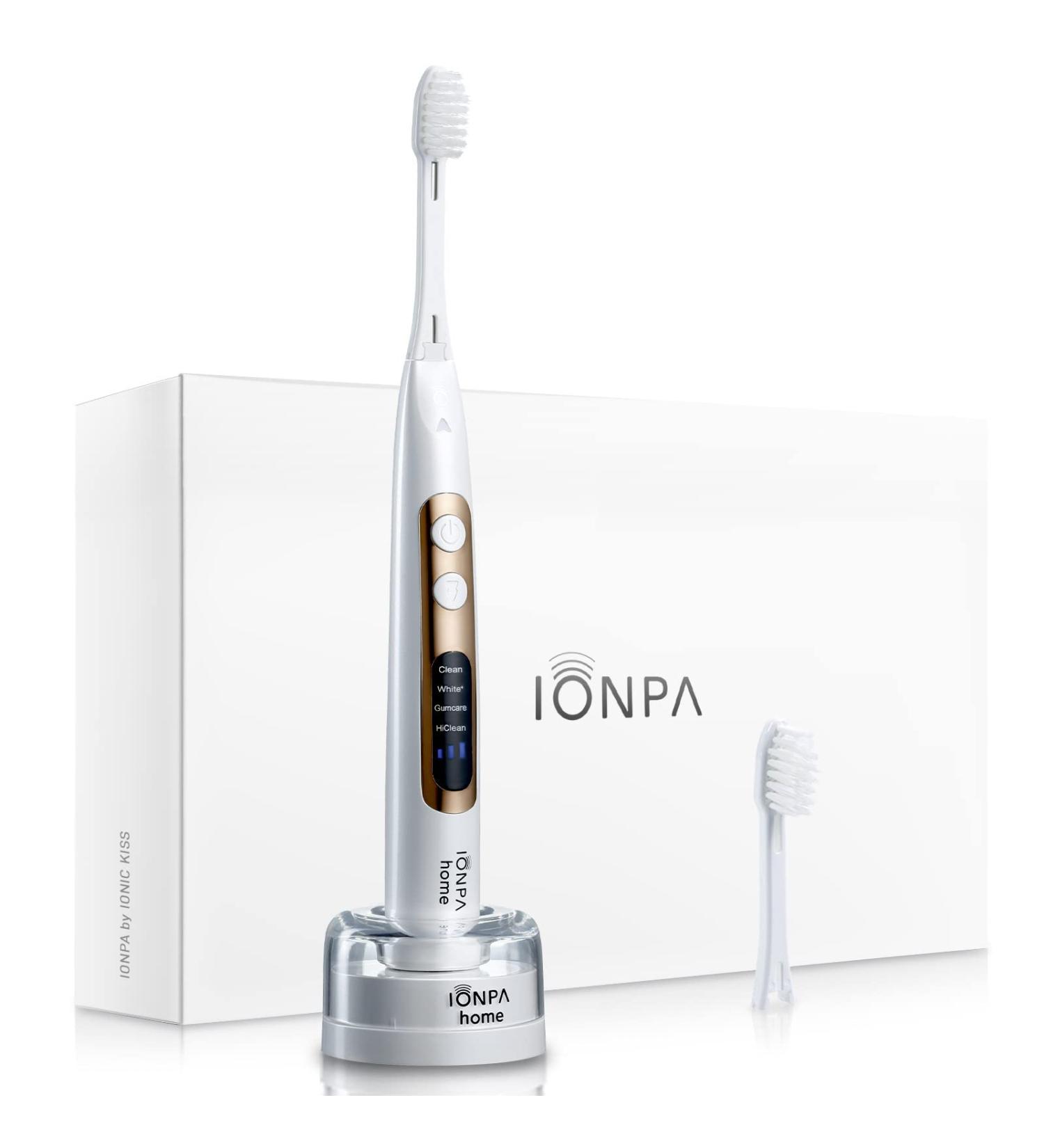 Ionic Kiss Ionpa DP Pearl White Electric Toothbrush | USB Rechargeable | 4 Modes | Made in Japan | 2 Soft Filament Brush Heads - hyG DP-111PW - Buy Online on GoSupps.com