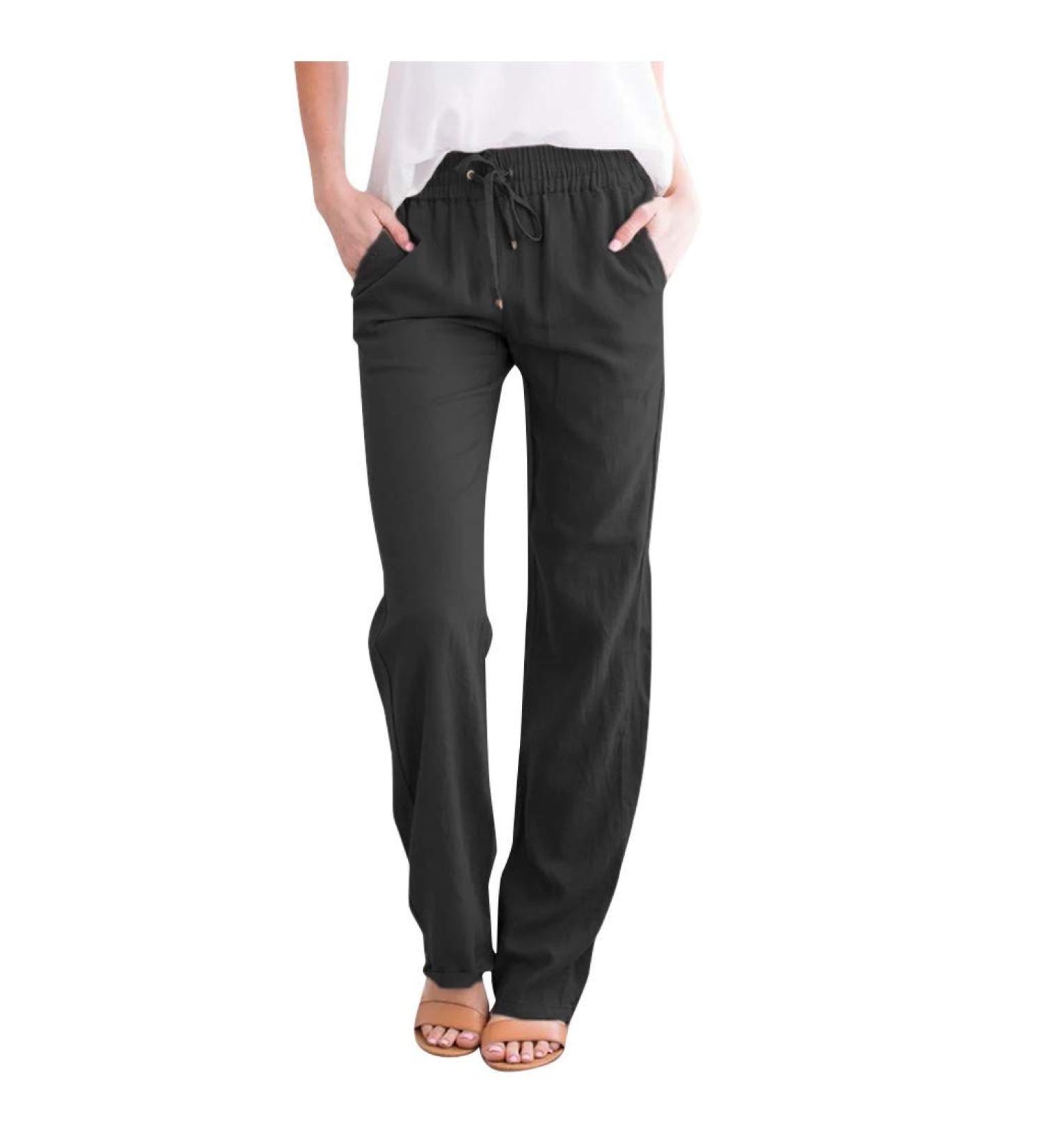 Buy Haiorziyou Summer Loose Big Size Pants for Women | Cotton & Linen Wide Leg Elastic Waist Leisure Pants in Black - Buy Online on GoSupps.com