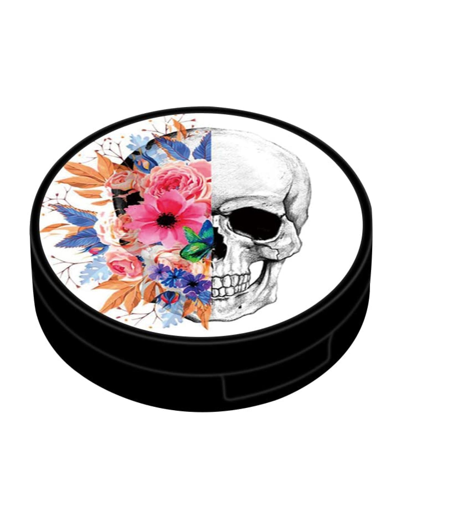 Savosang Contact Case Personalized Contact Box Travel Kit Portable Contact Cover With Mirror Panzette Removing Tool Solution bottle (flowers and skeletons) 11 x 11 x 11 cm