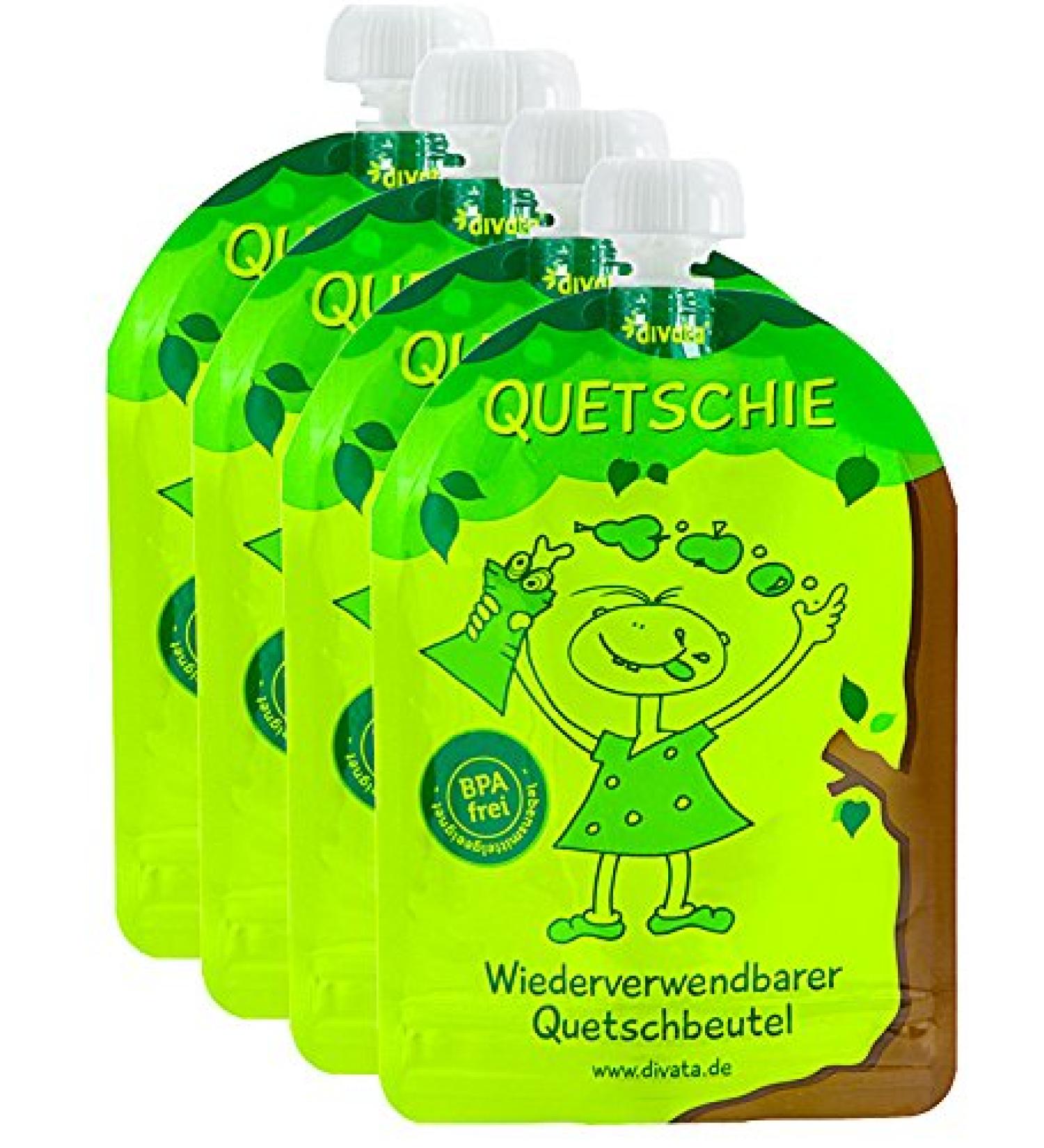 Divata Quetschies 170ml - 4 Set Reusable Squeeze Bags for Baby Food Yogurt & Smoothies | Eco-Friendly Storage Solution - Buy Online on GoSupps.com