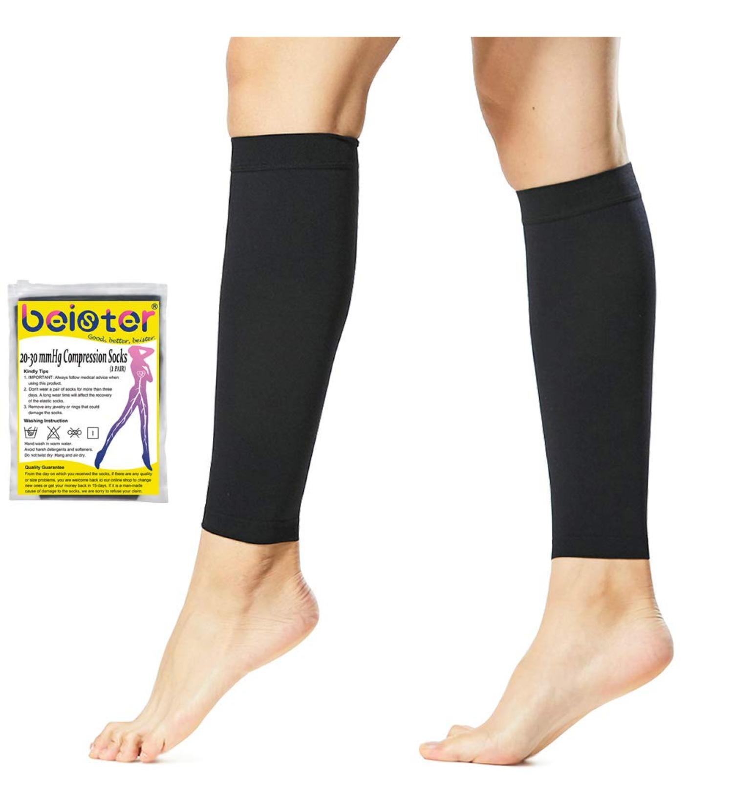 Beister Calves Medical Compression Stockings for Men & Women | 20-30 mmHg Varicose Veins & Thrombosis Protection | Black XL - Buy Online on GoSupps.com