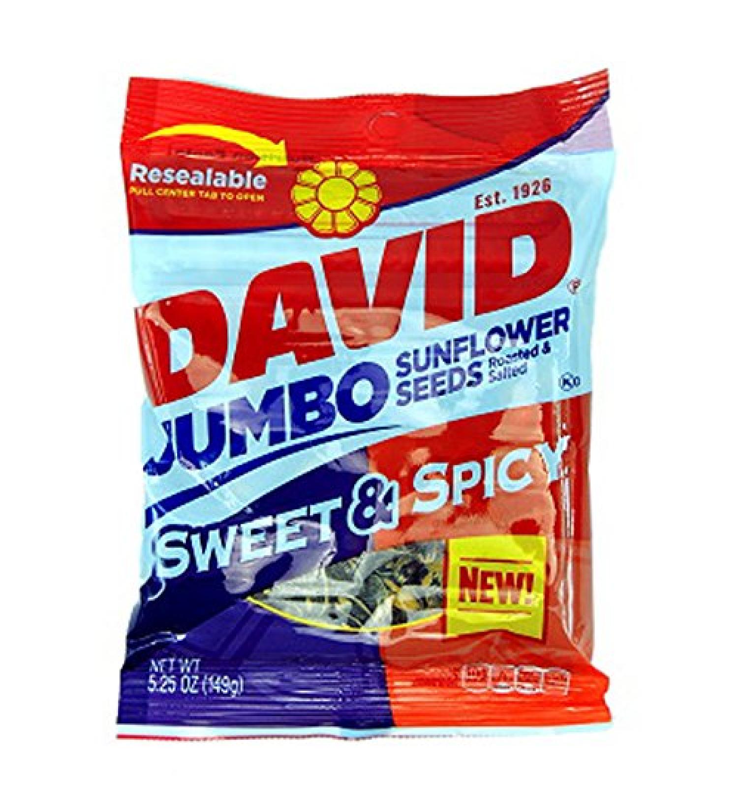 Product Of David, Sunflower Seeds Jumbo Sweet & Spicy , Count 12 (5.25 oz) - Sunflower Seeds / Grab Varieties & Flavors