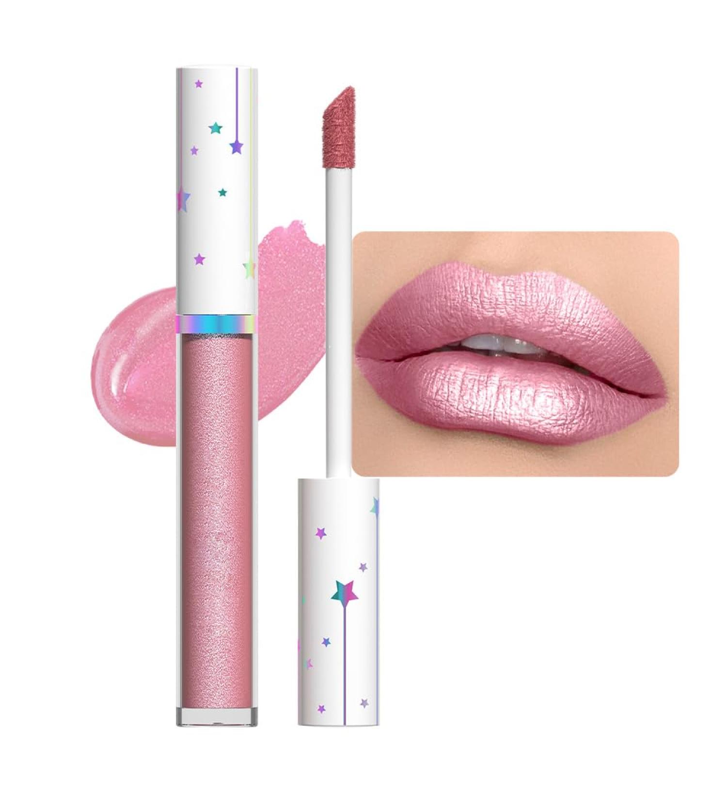 Buy EVpct Nude Light Pink Metallic Shimmer Lip Gloss - Long Lasting Waterproof Liquid Lipstick | Sparkly 24H Makeup for Women - Buy Online on GoSupps.com