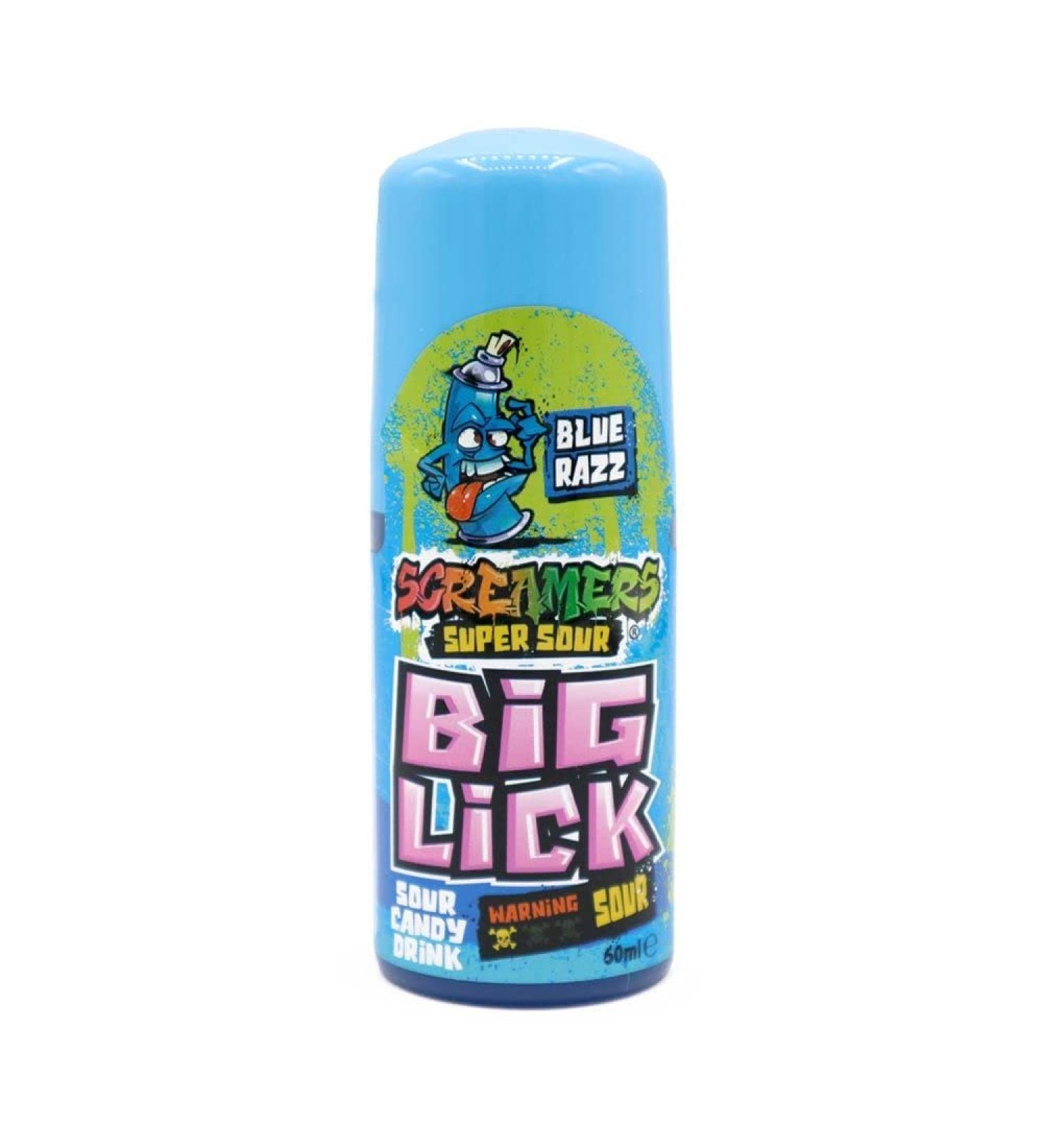 Screamers Big Lick Blue Razz Sour Candy Drink - 4 x 60ml Sour Roller Candy - TICK TOK Sweets - Blue Raspberry - Gluten Free - Halal - Buy Online on GoSupps.com