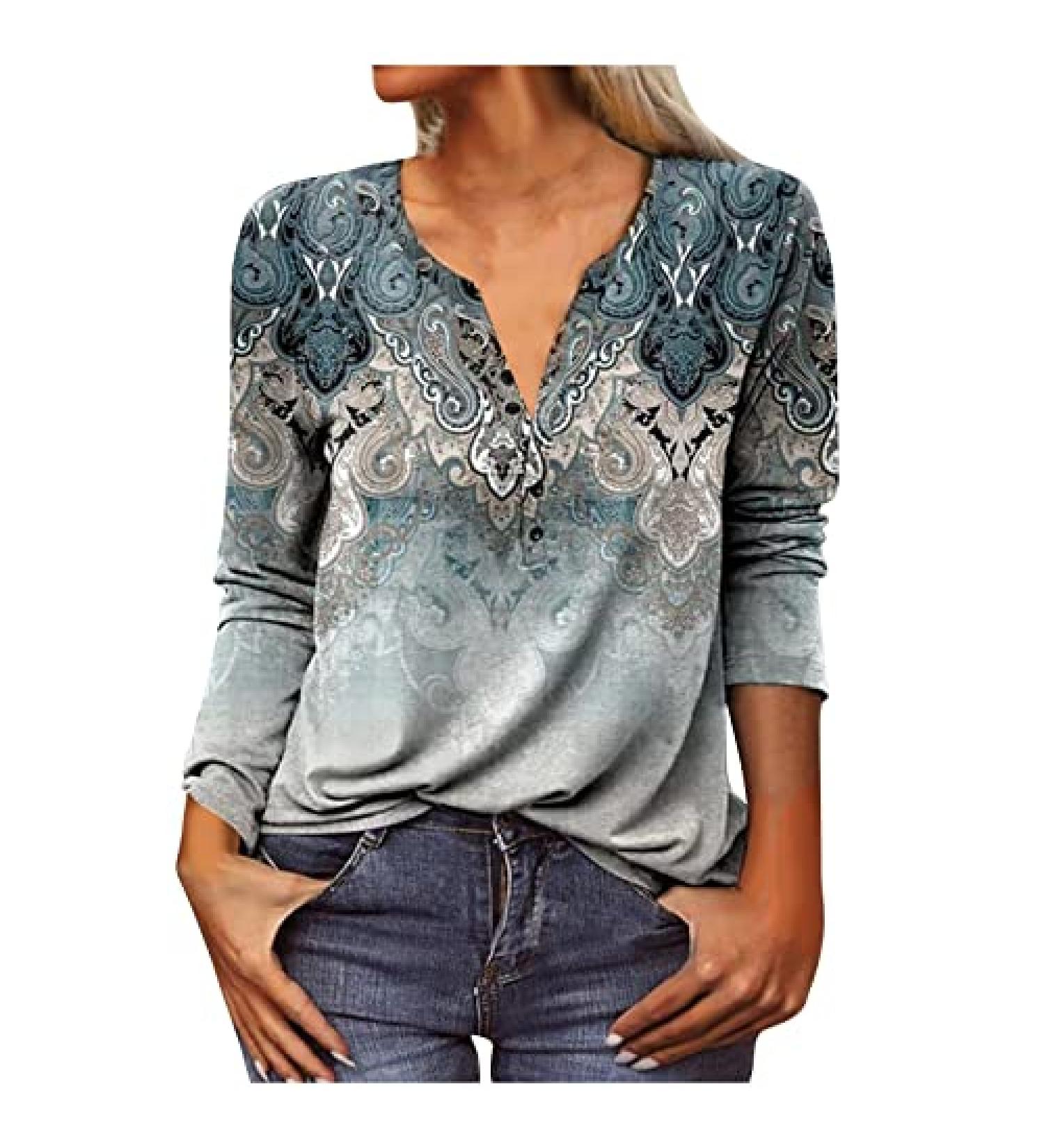 Women's Spring/Summer 2023 Workout Vintage Printing Casual Tops Dark Blue-7 Medium - Buy Online on GoSupps.com