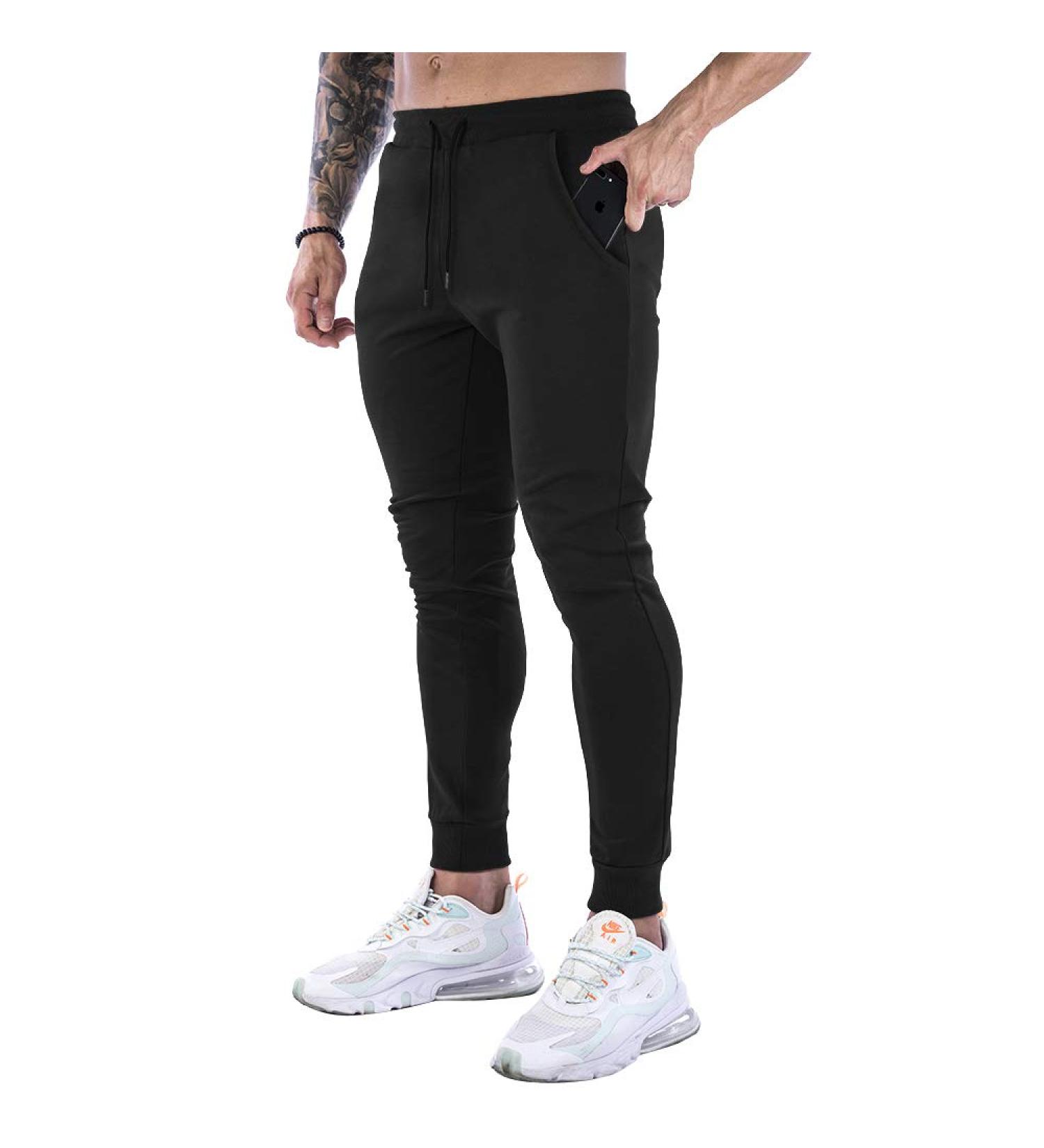 Wangdo Men's Slim Joggers - Black Medium | Gym Workout Sweatpants for Running and Training - Buy Online on GoSupps.com