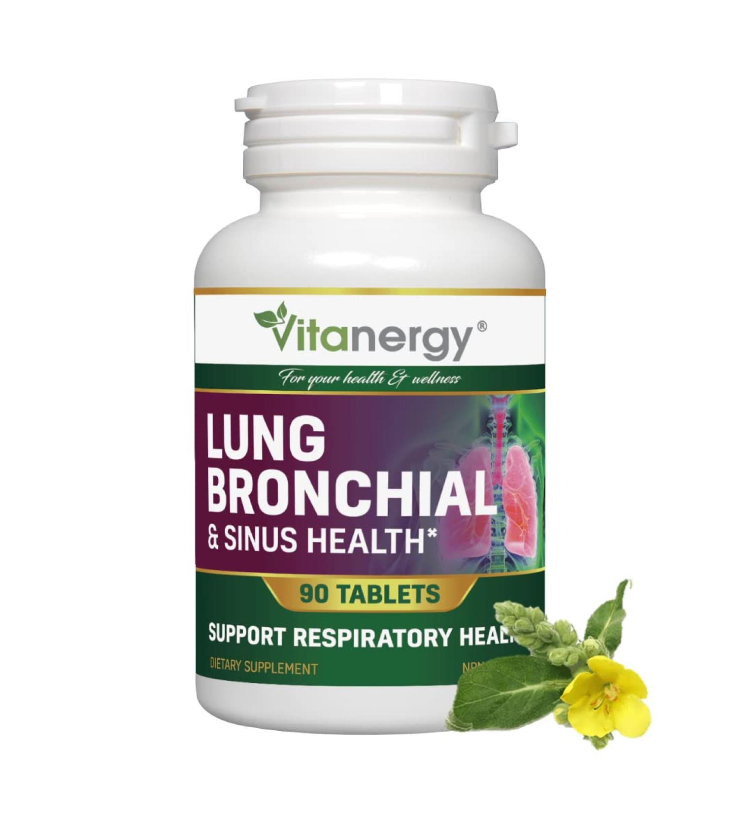Vitanergy Sinus Lung & Bronchial Health Support | NAC Bromelain Marshmallow Mullein Wild Cherry Ivy | Mucus Allergies Relief | 90 Tablets - Buy Online on GoSupps.com