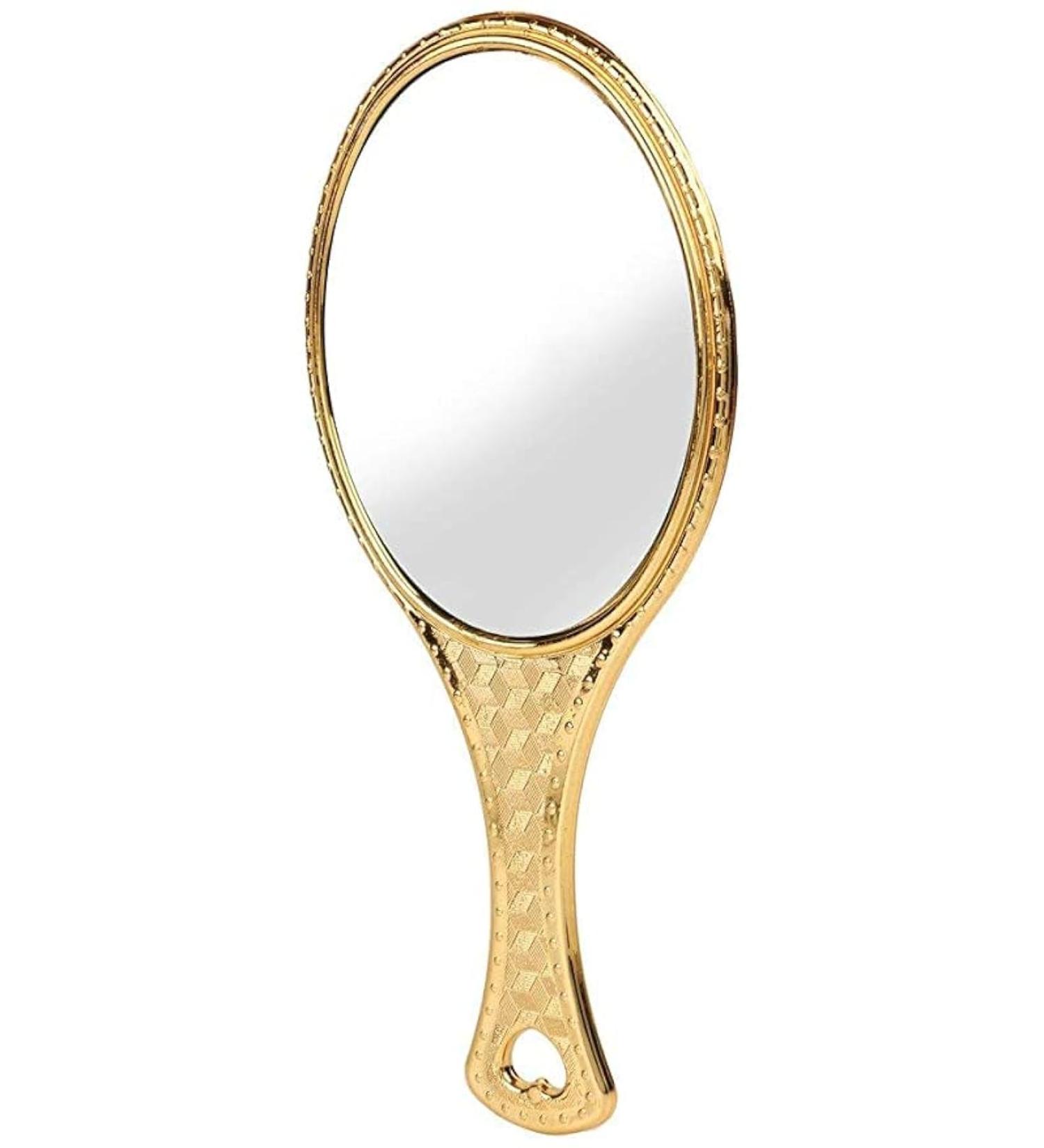 Garden Of Arts Golden Handheld Salon Barbers Hairdressers Oval Mirror with Grip Handle - Buy Online on GoSupps.com