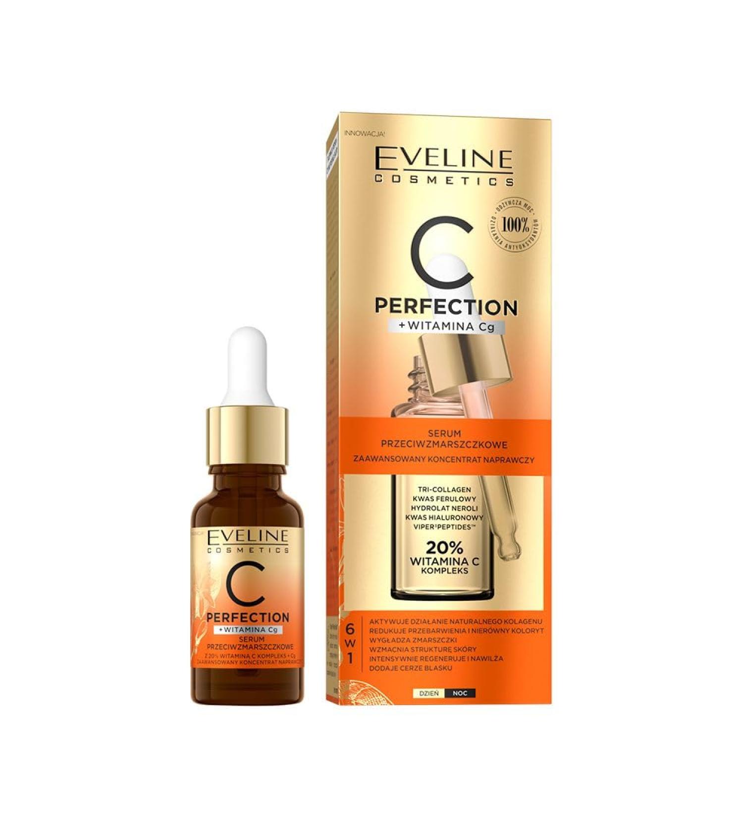 Eveline Cosmetics CPerfection Antiaging Serum with 20 vitamin C and ferulic acid smoothes wrinkles evens skin tone intensive hydration - Buy Online on GoSupps.com